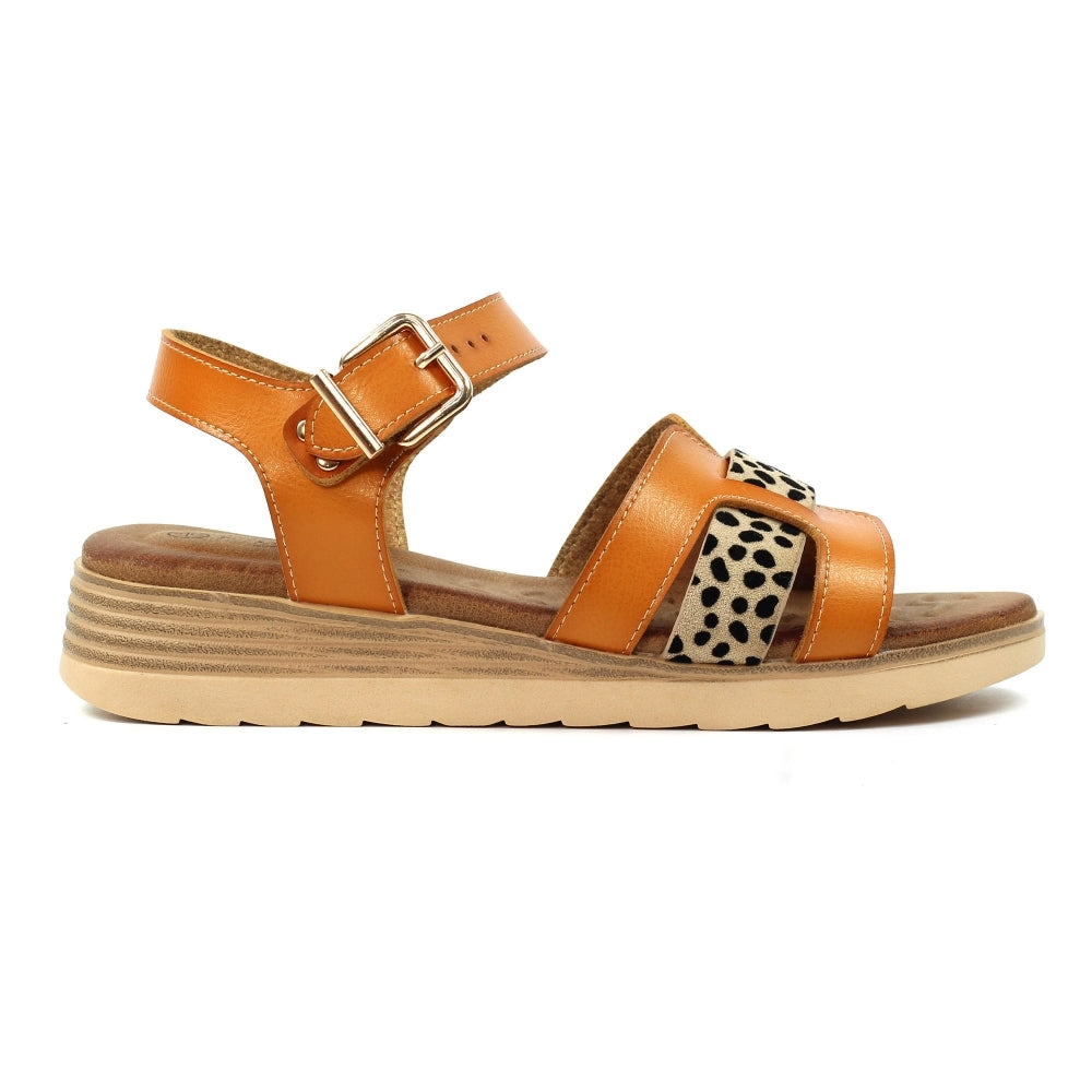 Lunar Buckled Carla Tan Sandal with Leapord Print image 9