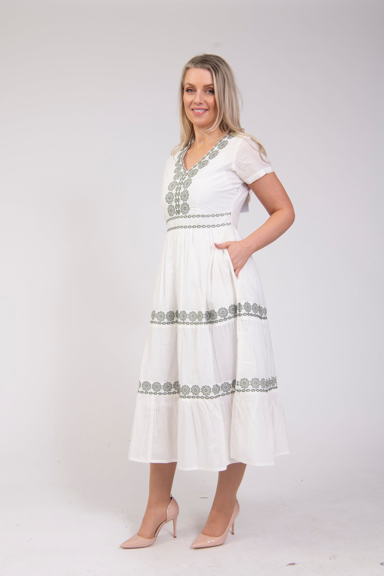 Jessica Graaf Embroidered V-Neck Dress