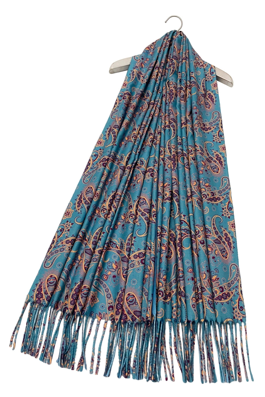 Vibrant Paisley Floral Wool Tassel Scarf image 0