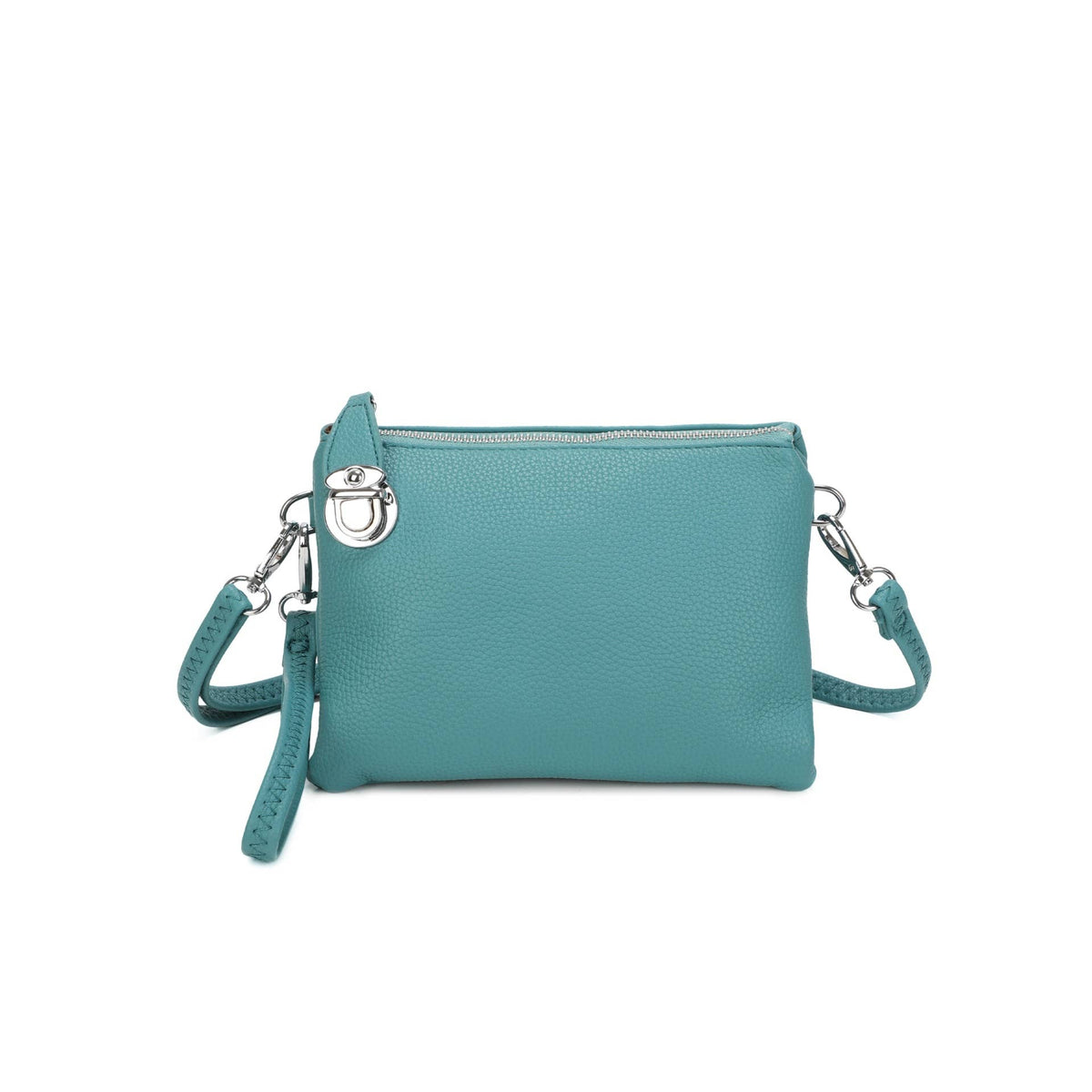Double-zip crossbody pouch bag in Brown, Coffee, Teal and Navy - product view 4