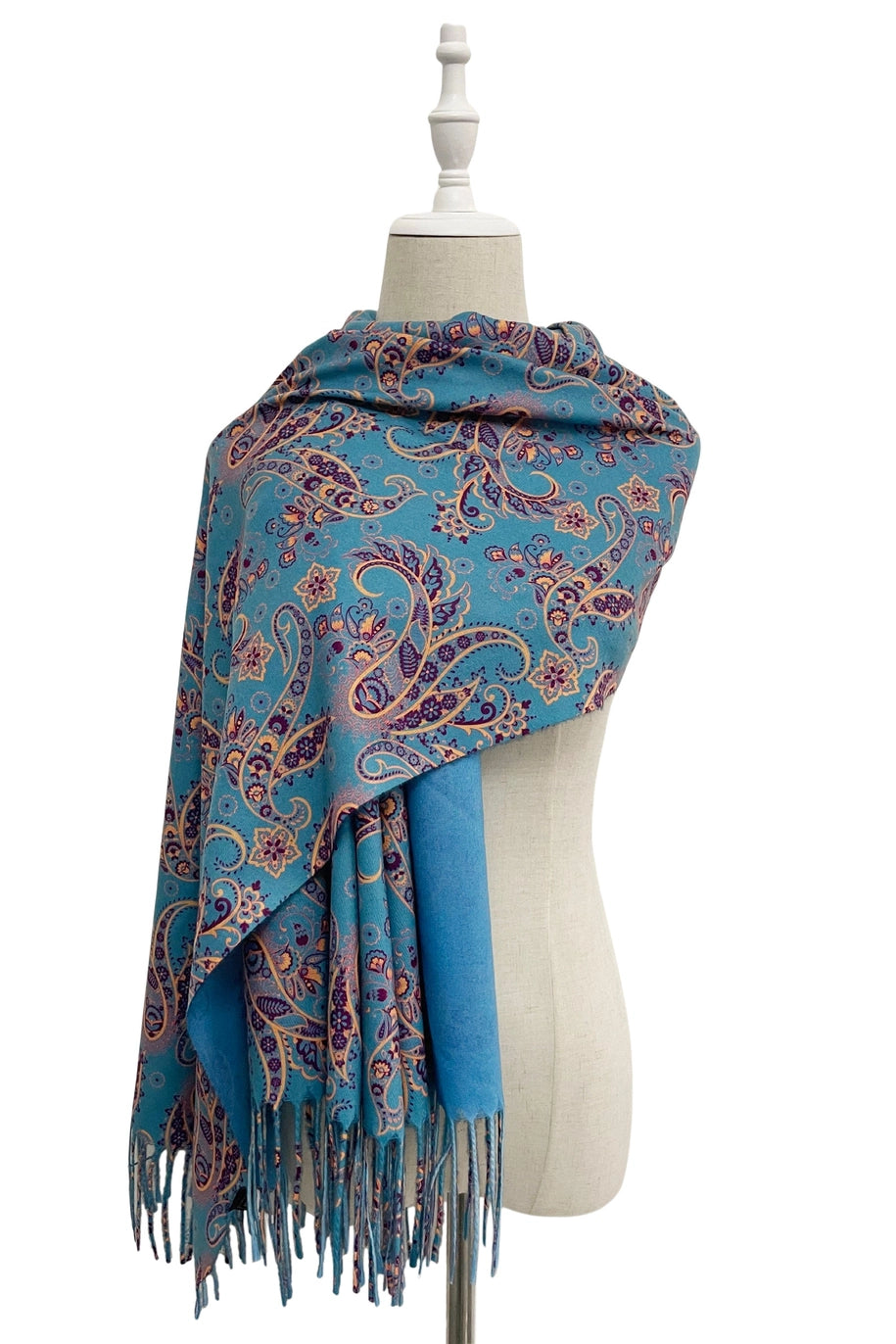 Vibrant Paisley Floral Wool Tassel Scarf image 3