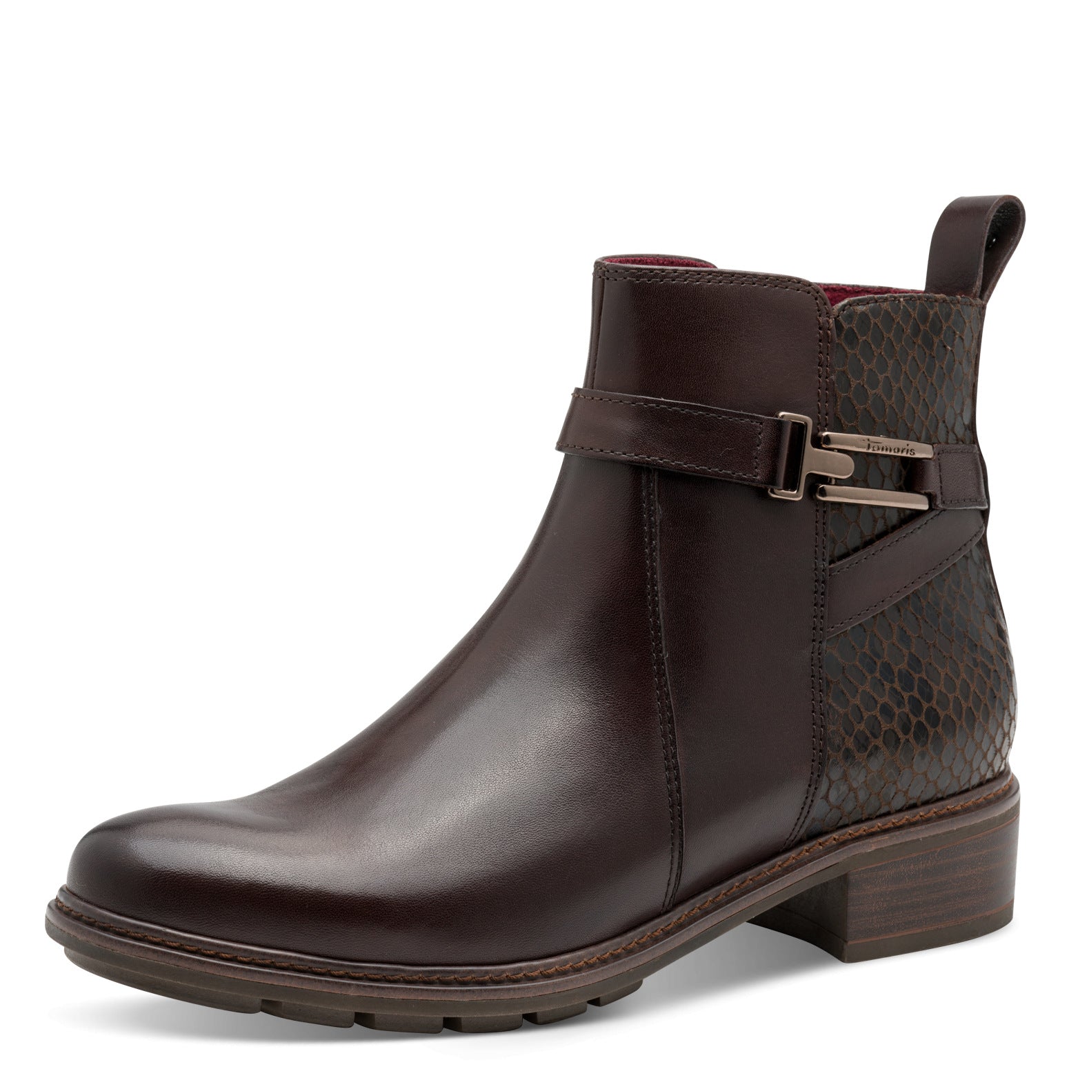 Tamaris Leather Snakeskin Effect Ankle Boots image 1