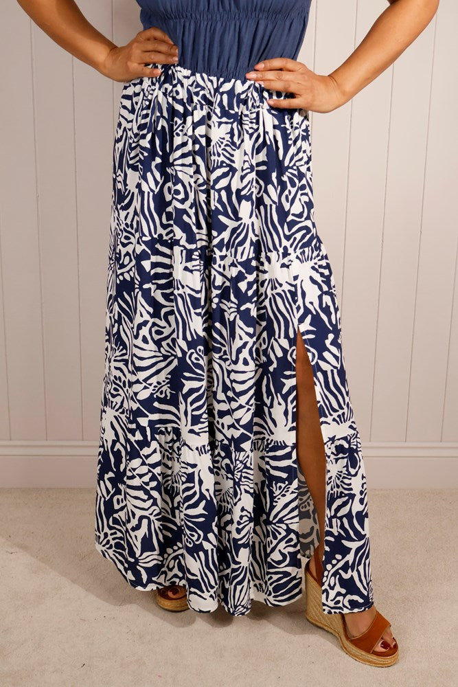 Goose Island Mono Flower Split Tiered Skirt - The Coastal Boutique
