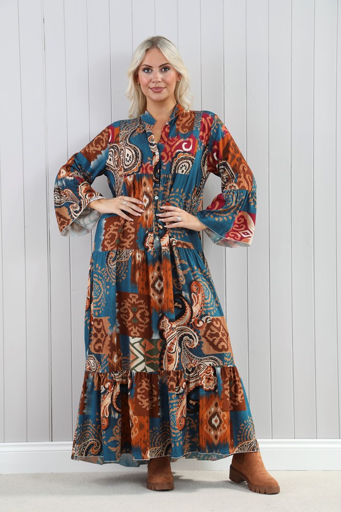 Goose Island Aztec Flute Sleeve Tiered Maxi Dress image 0