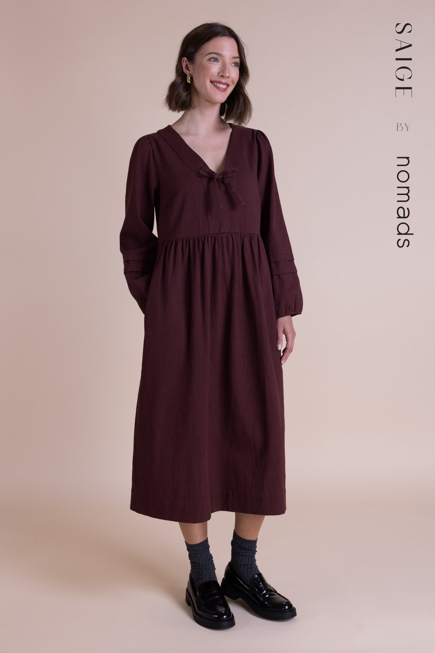 Saige Cotton Denim Burgundy Midi Dress image 0