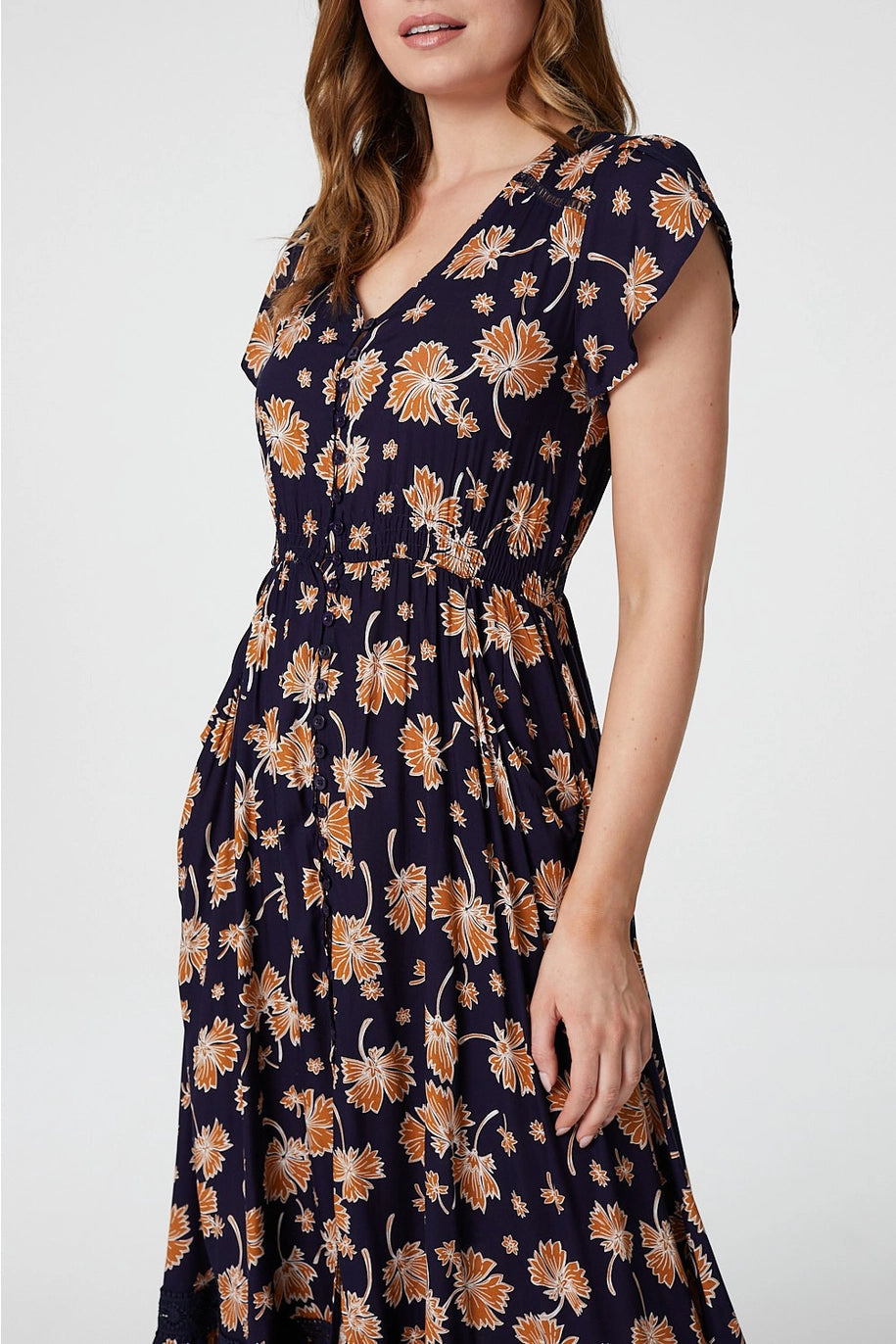 Floral Lace Trim Cap Sleeve Maxi Dress image 2