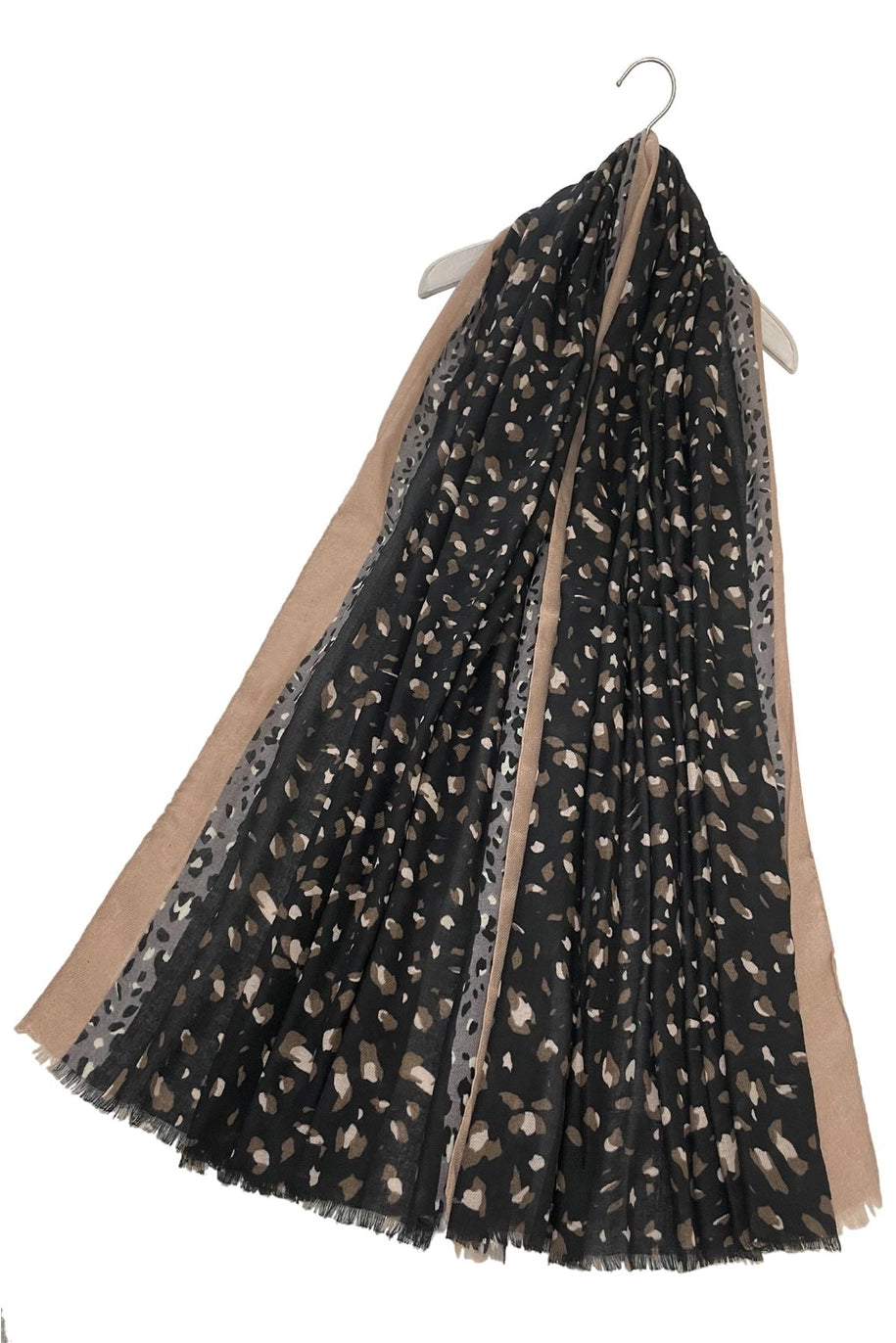 Speckle Leopard Print Scarf with Border and Frayed Edge image 0