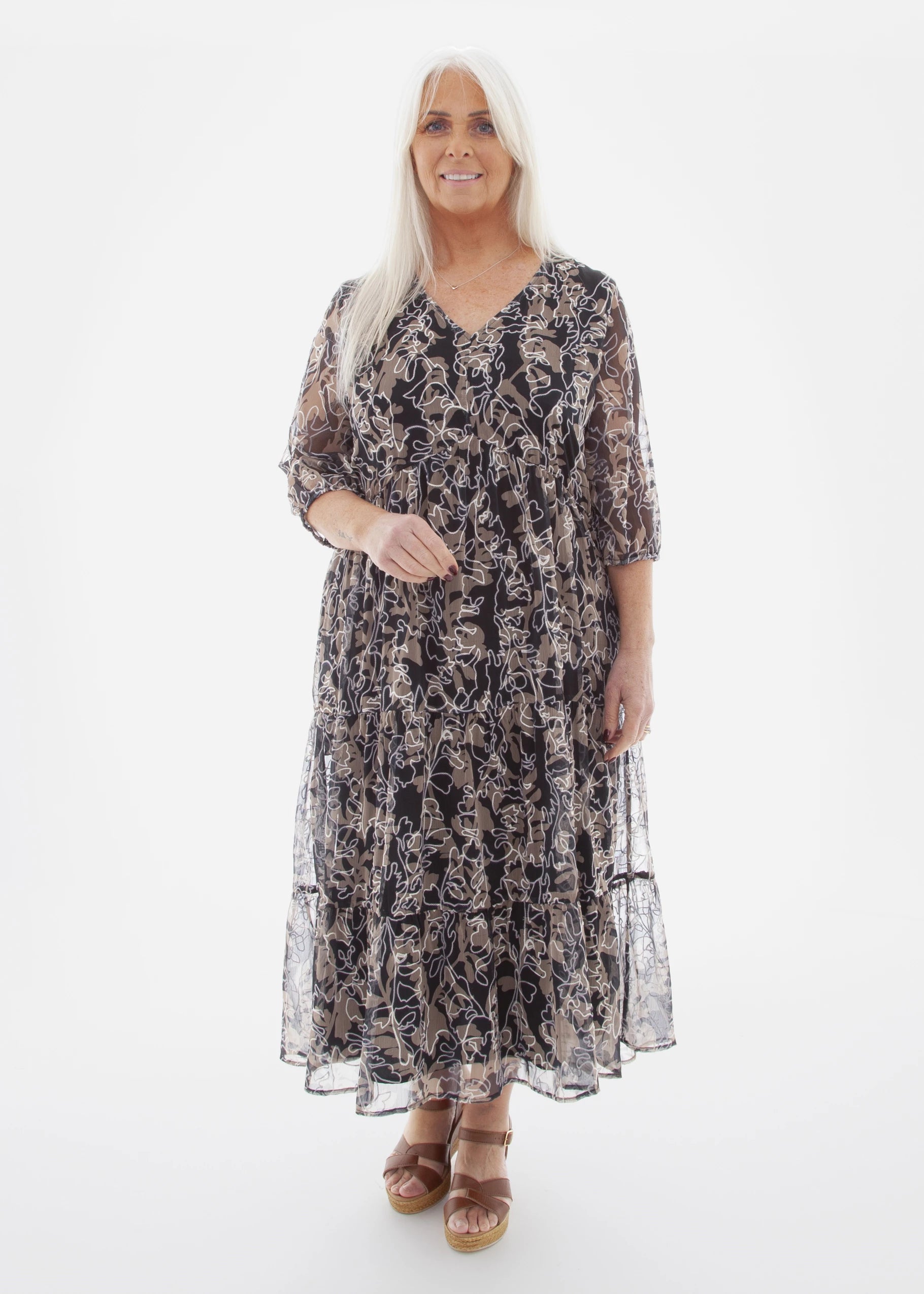 Shadow Floral Embroidered Tiered Dress image 2