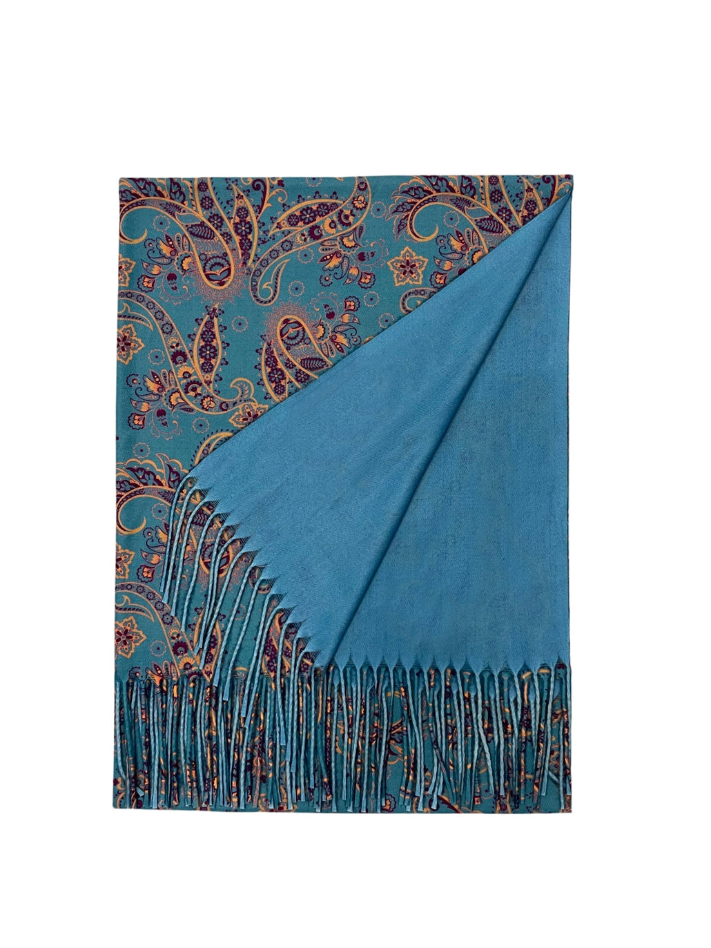 Vibrant Paisley Floral Wool Tassel Scarf image 2