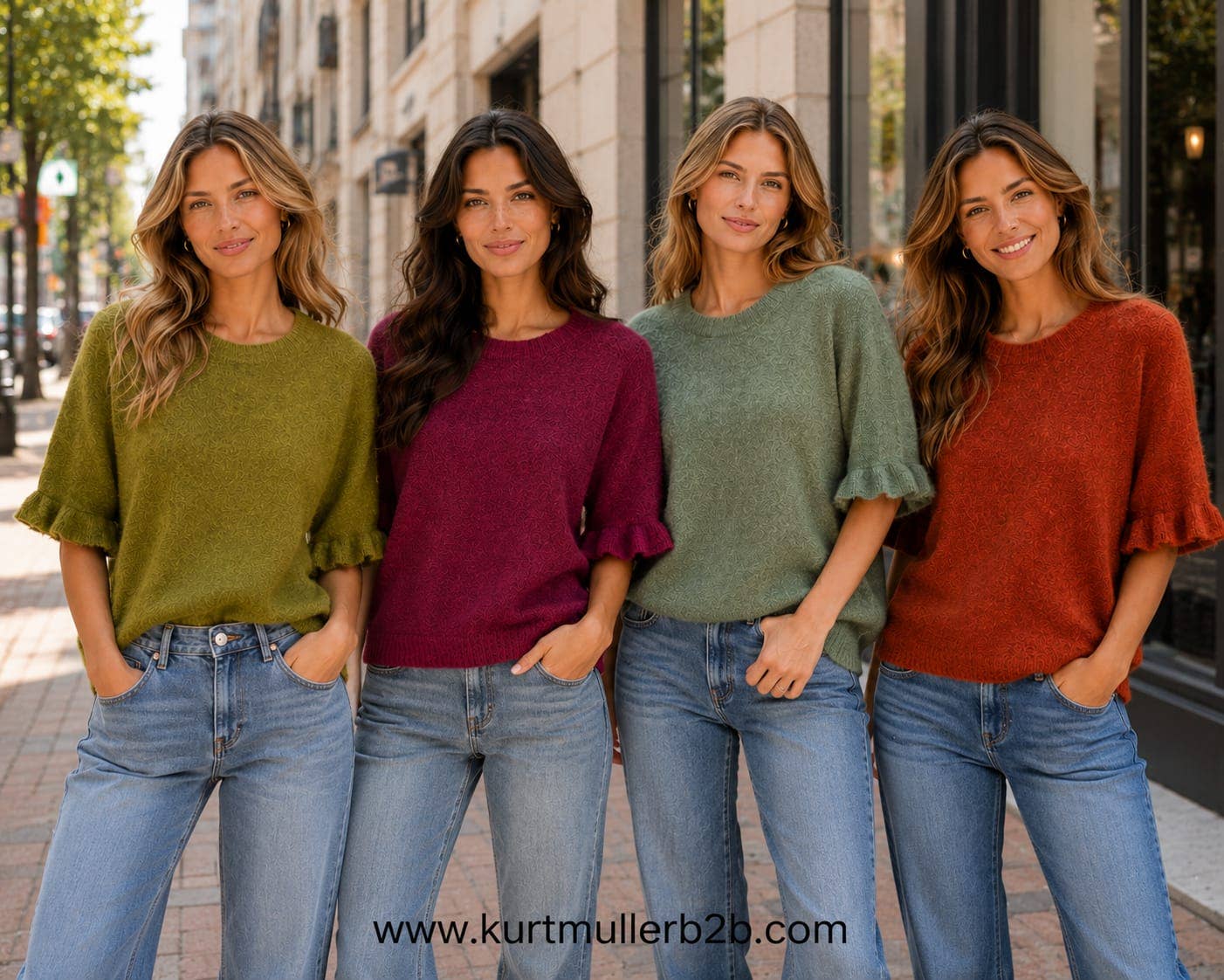 Soft frill-sleeve knitted top in the purple and maroon colourway