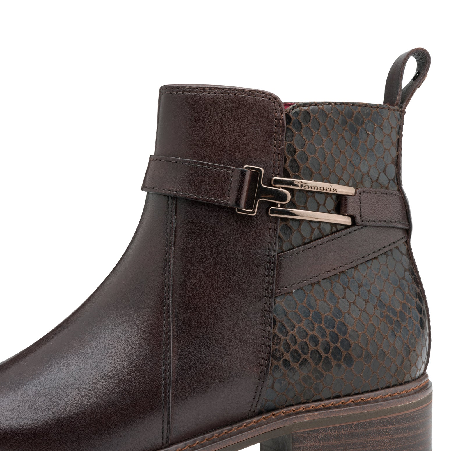 Tamaris Leather Snakeskin Effect Ankle Boots image 3