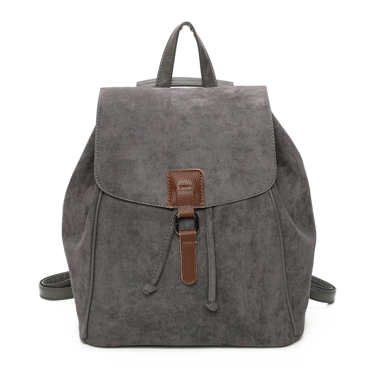 Suede-style flap backpack in Grey, Navy and Black - product view 2