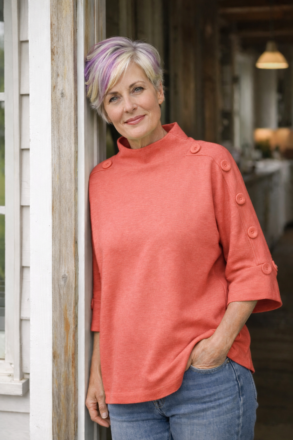 Button Detail Top – Relaxed One Size Fit - The Coastal Boutique
