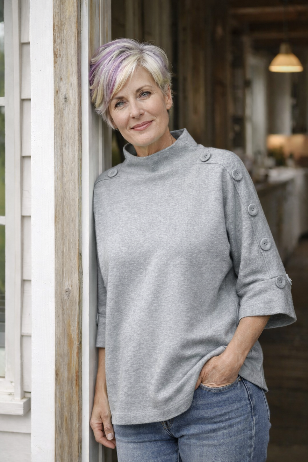 Button Detail Top – Relaxed One Size Fit - The Coastal Boutique