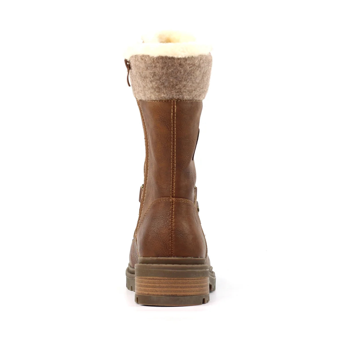 Cambridge tan calf boot showing faux-fur lining and padded ankle detail