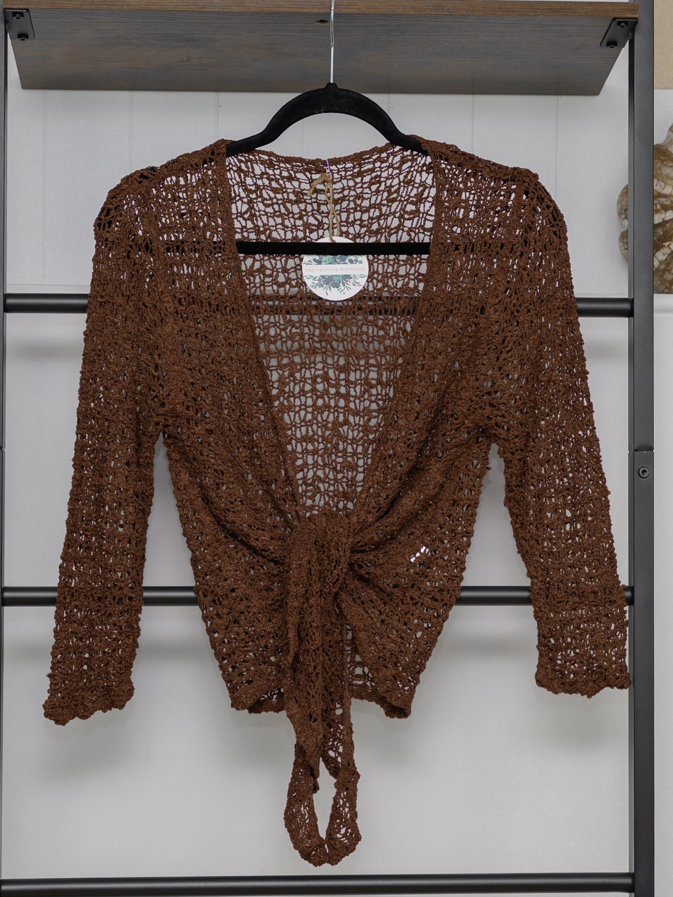 Popcorn Ikat Lightweight Knit Summer Tie Front Cardigan - The Coastal Boutique