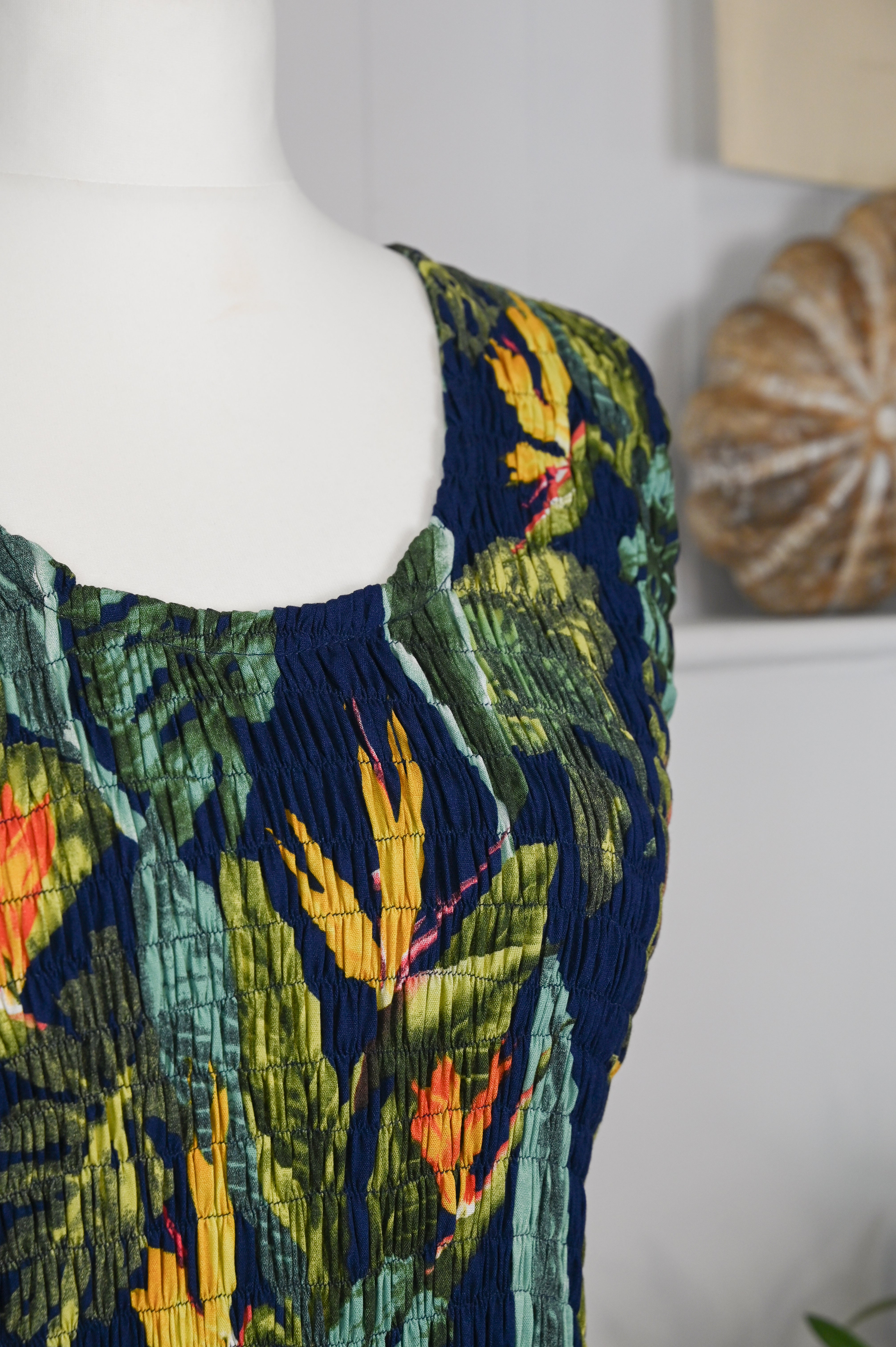 Tropical Botanic Leaf Print Bali Sleeveless Dress - The Coastal Boutique