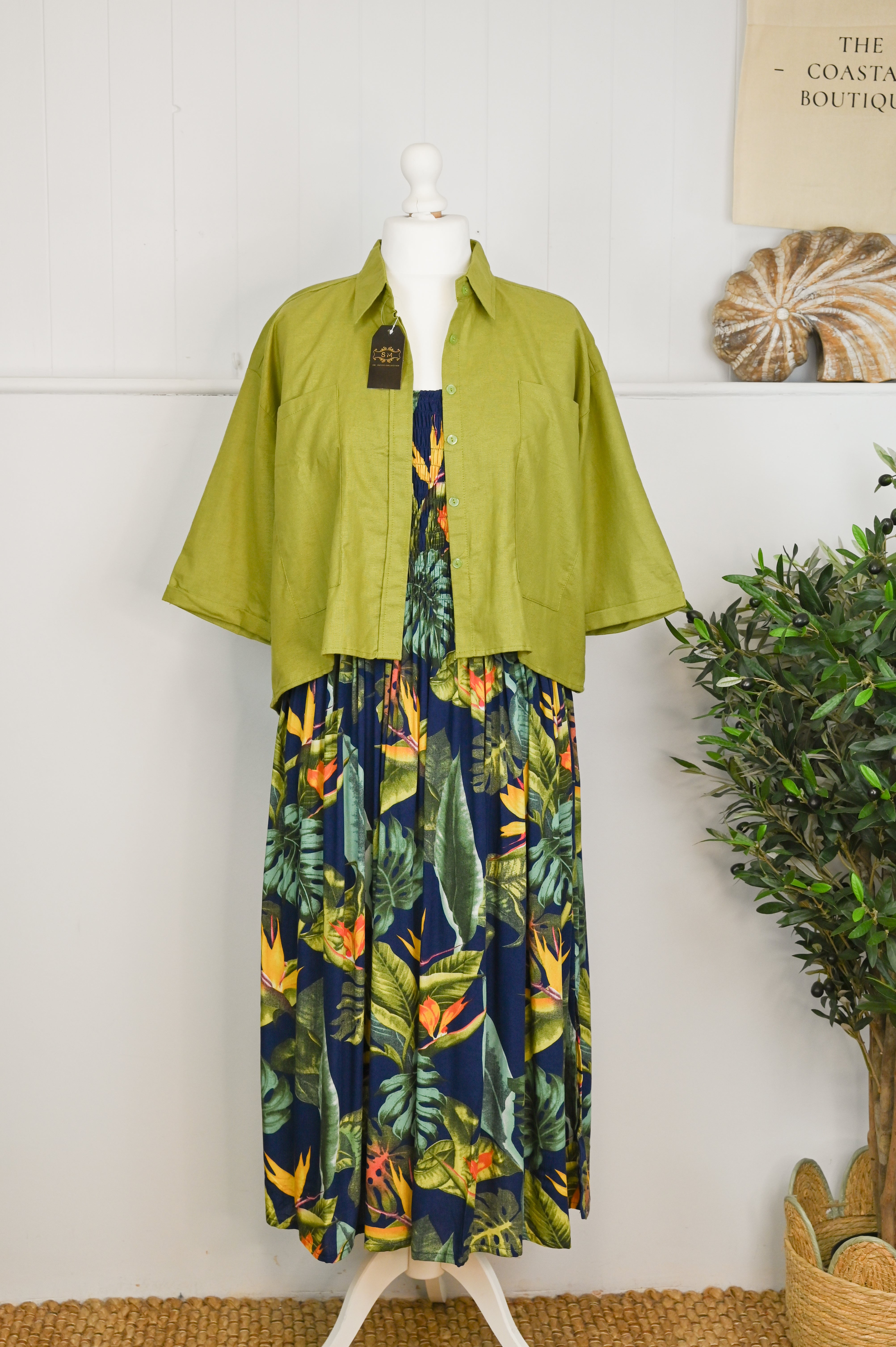 Tropical Botanic Leaf Print Bali Sleeveless Dress - The Coastal Boutique
