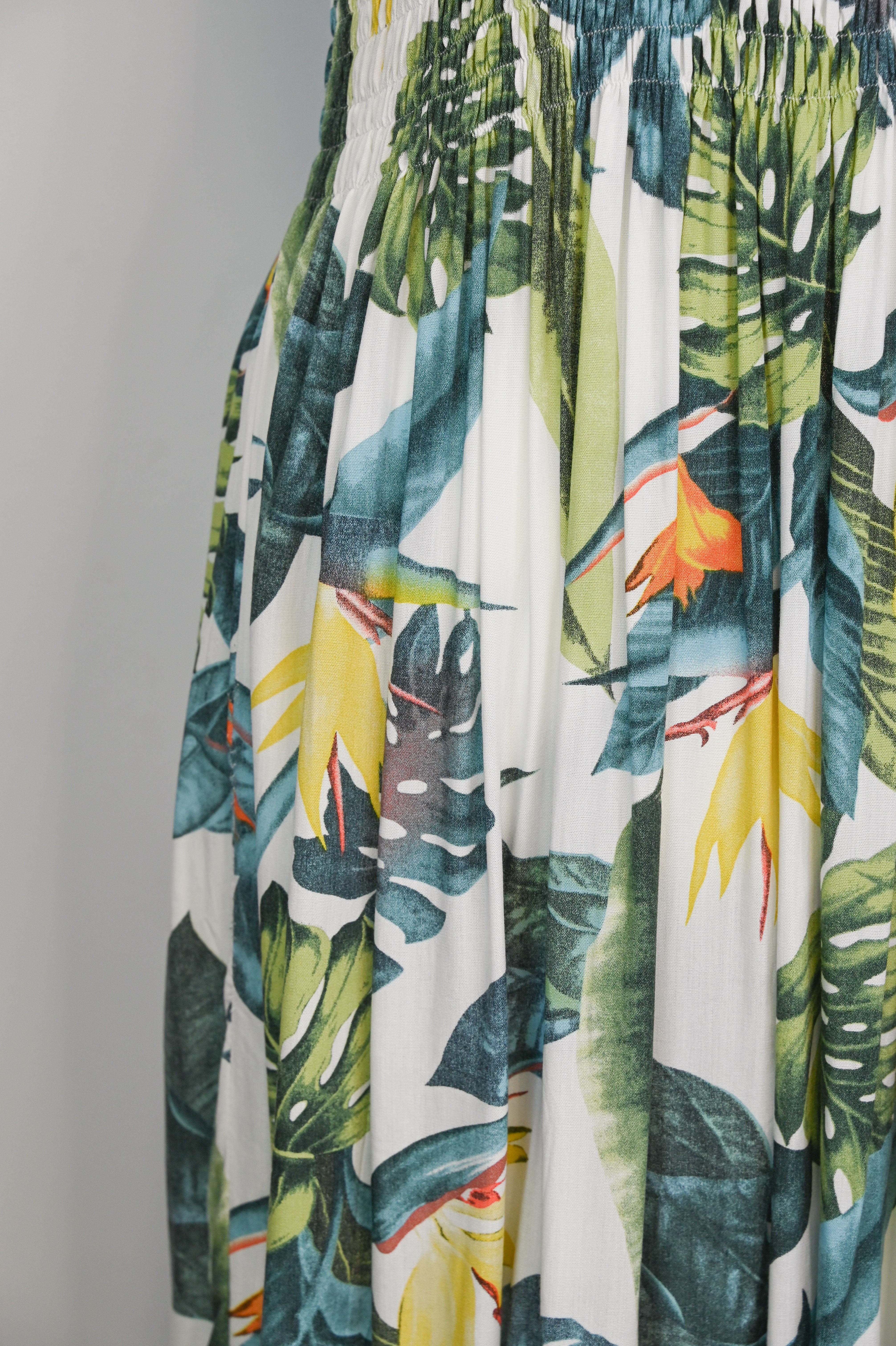 Tropical Botanic Leaf Print Bali Dress