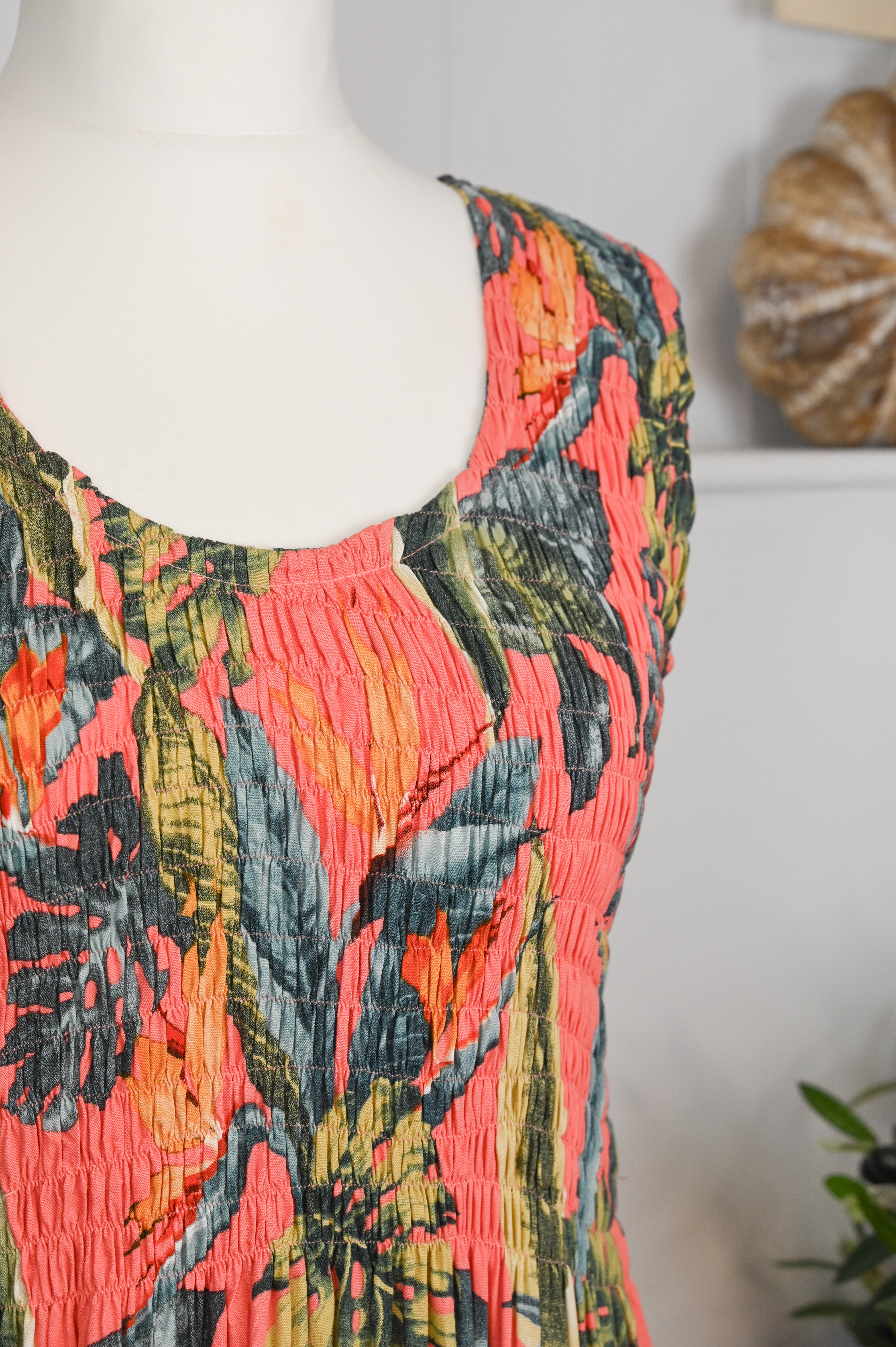 Tropical Botanic Leaf Print Bali Sleeveless Dress - The Coastal Boutique