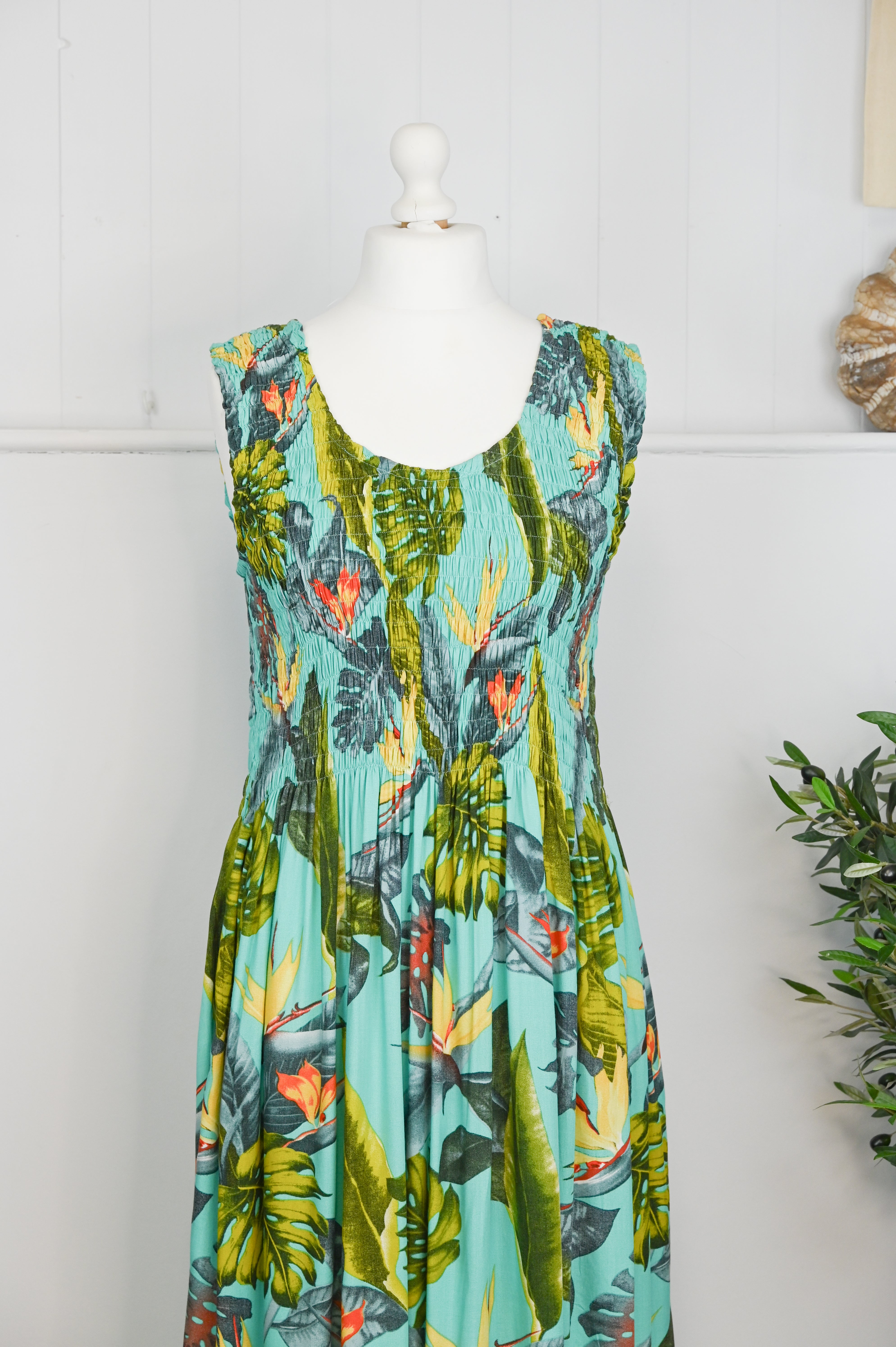 Tropical Botanic Leaf Print Bali Dress