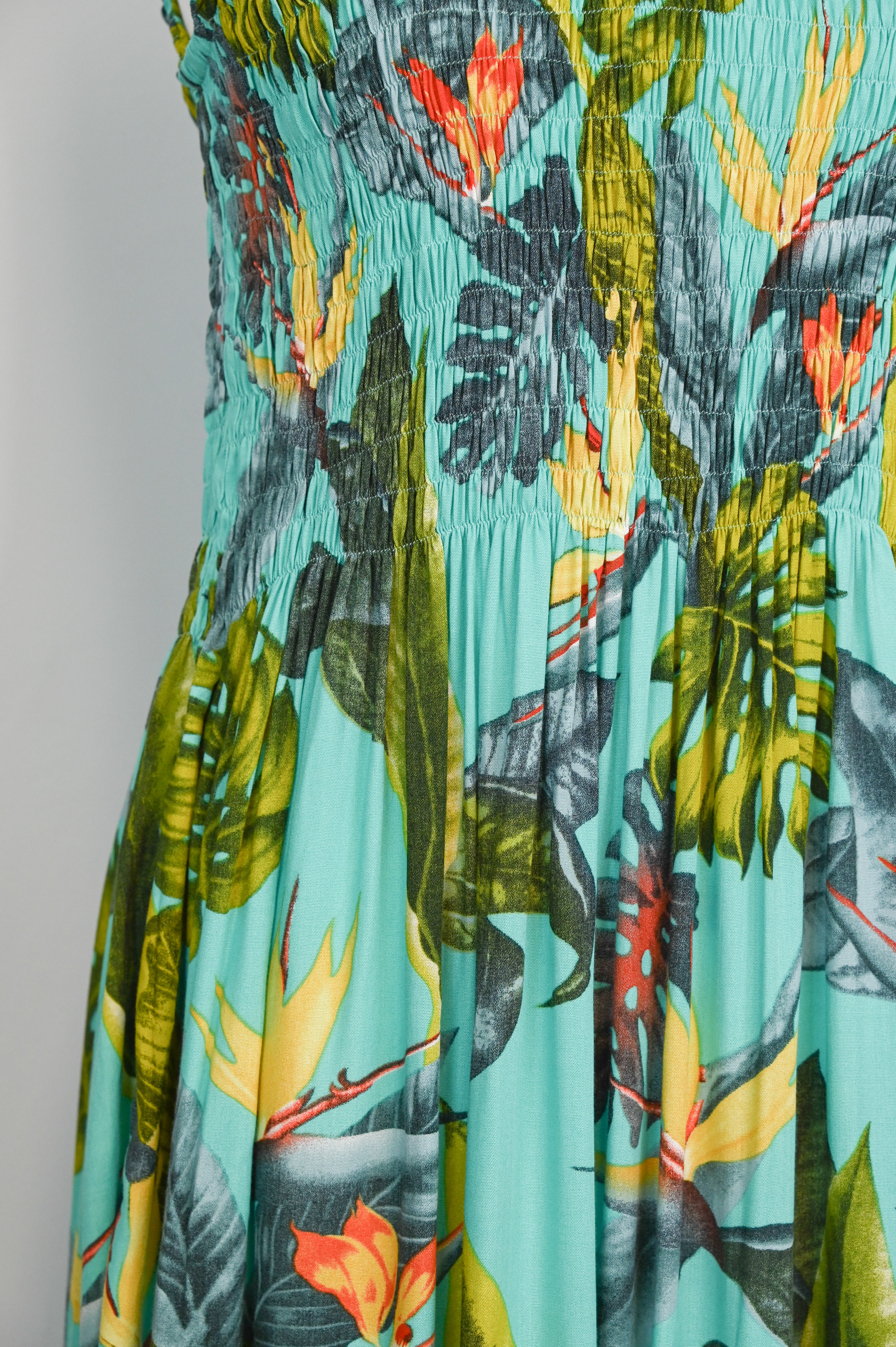 Tropical Botanic Leaf Print Bali Sleeveless Dress - The Coastal Boutique