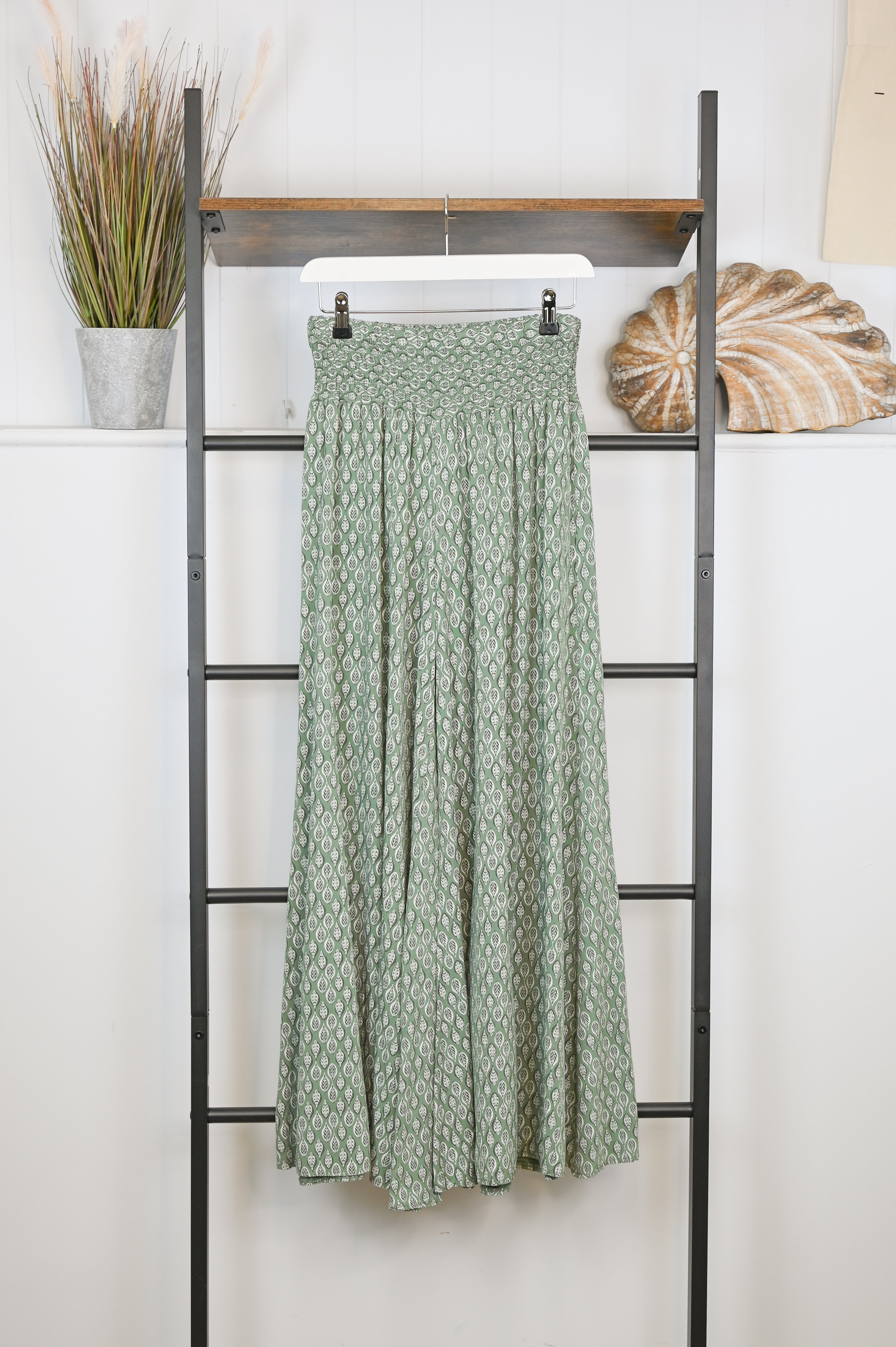 Leaf Print Super Wide Leg Palazzo Trousers - The Coastal Boutique