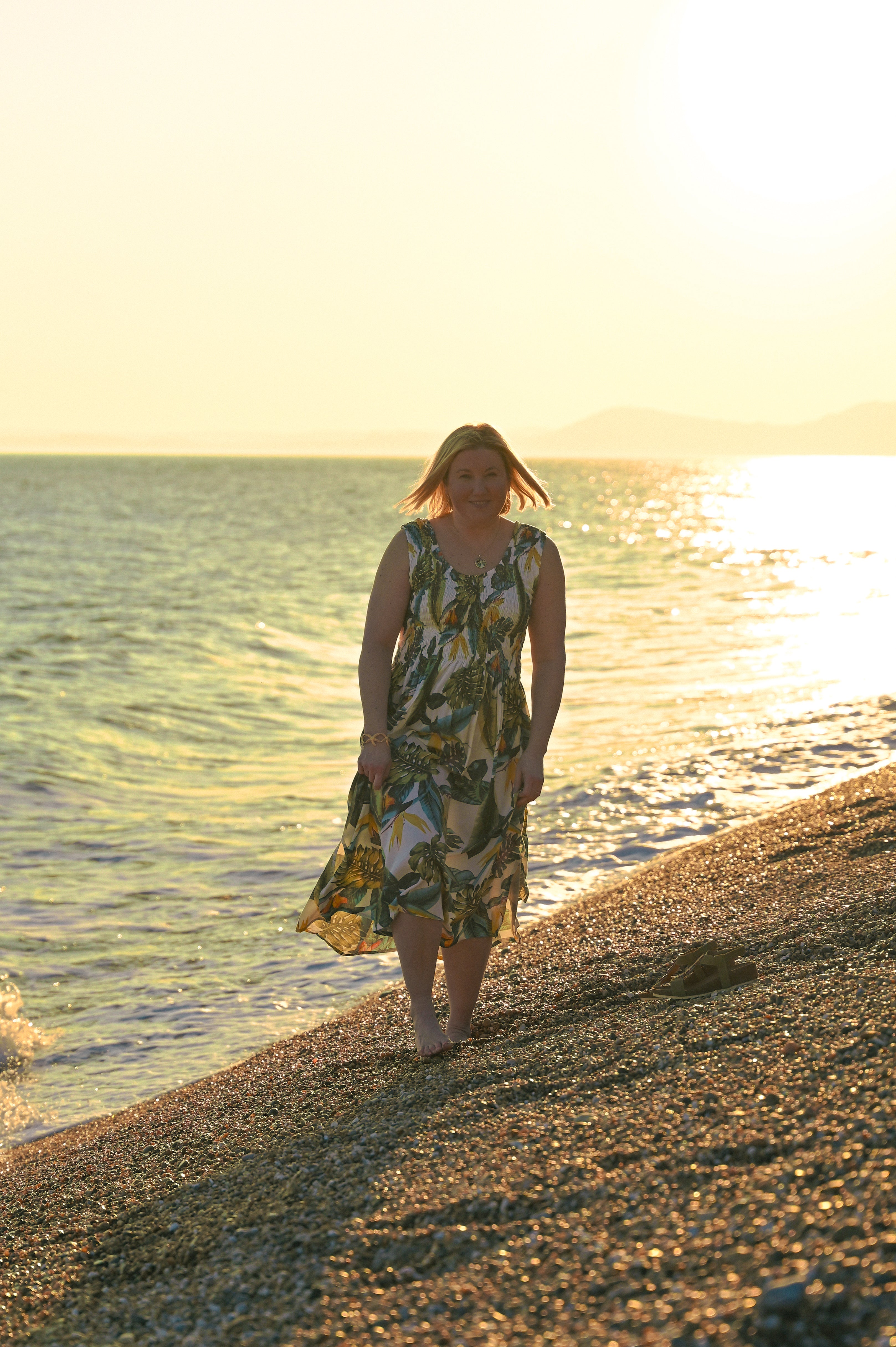 Tropical Botanic Leaf Print Bali Sleeveless Dress - The Coastal Boutique