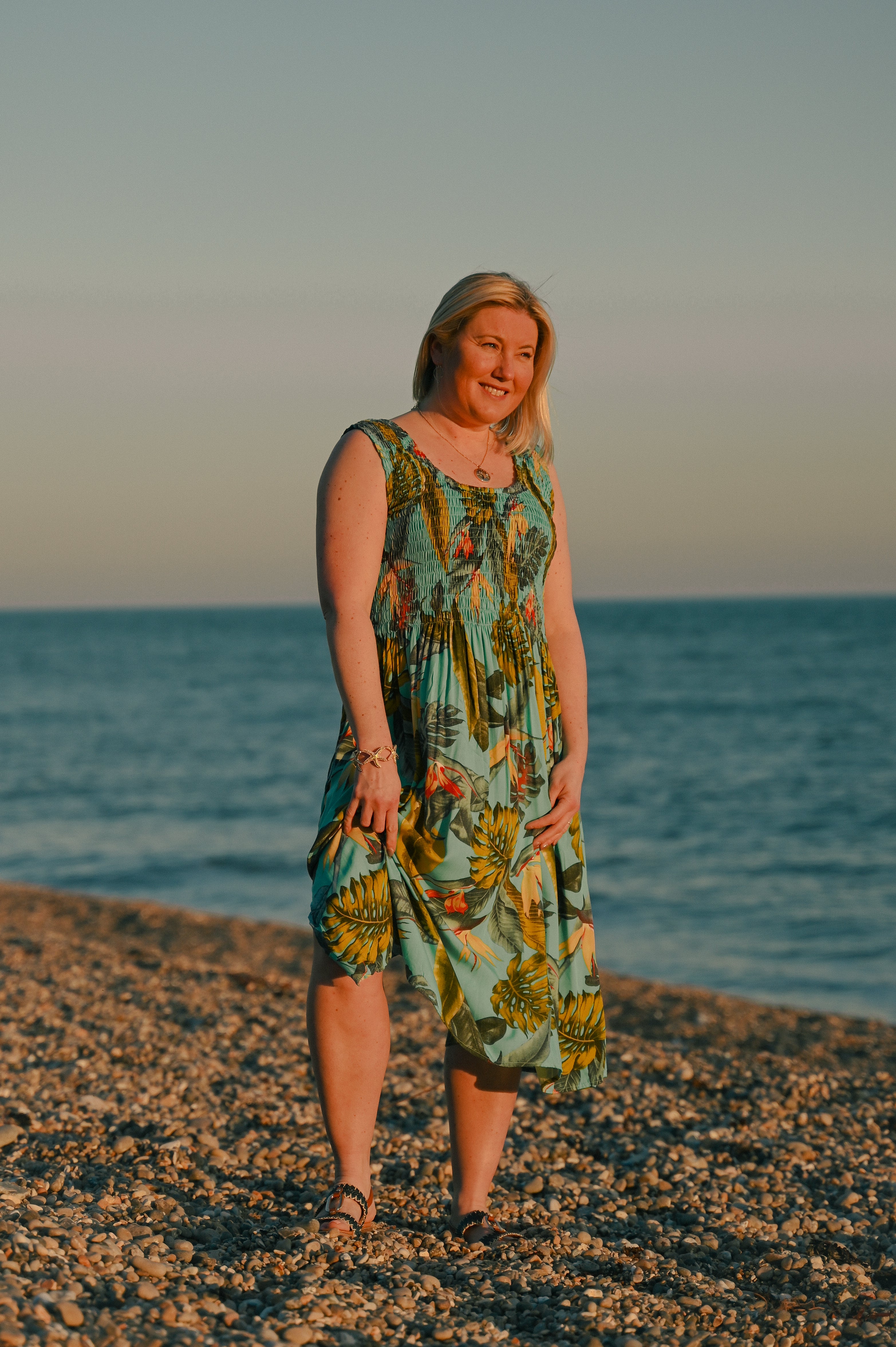 Tropical Botanic Leaf Print Bali Sleeveless Dress - The Coastal Boutique
