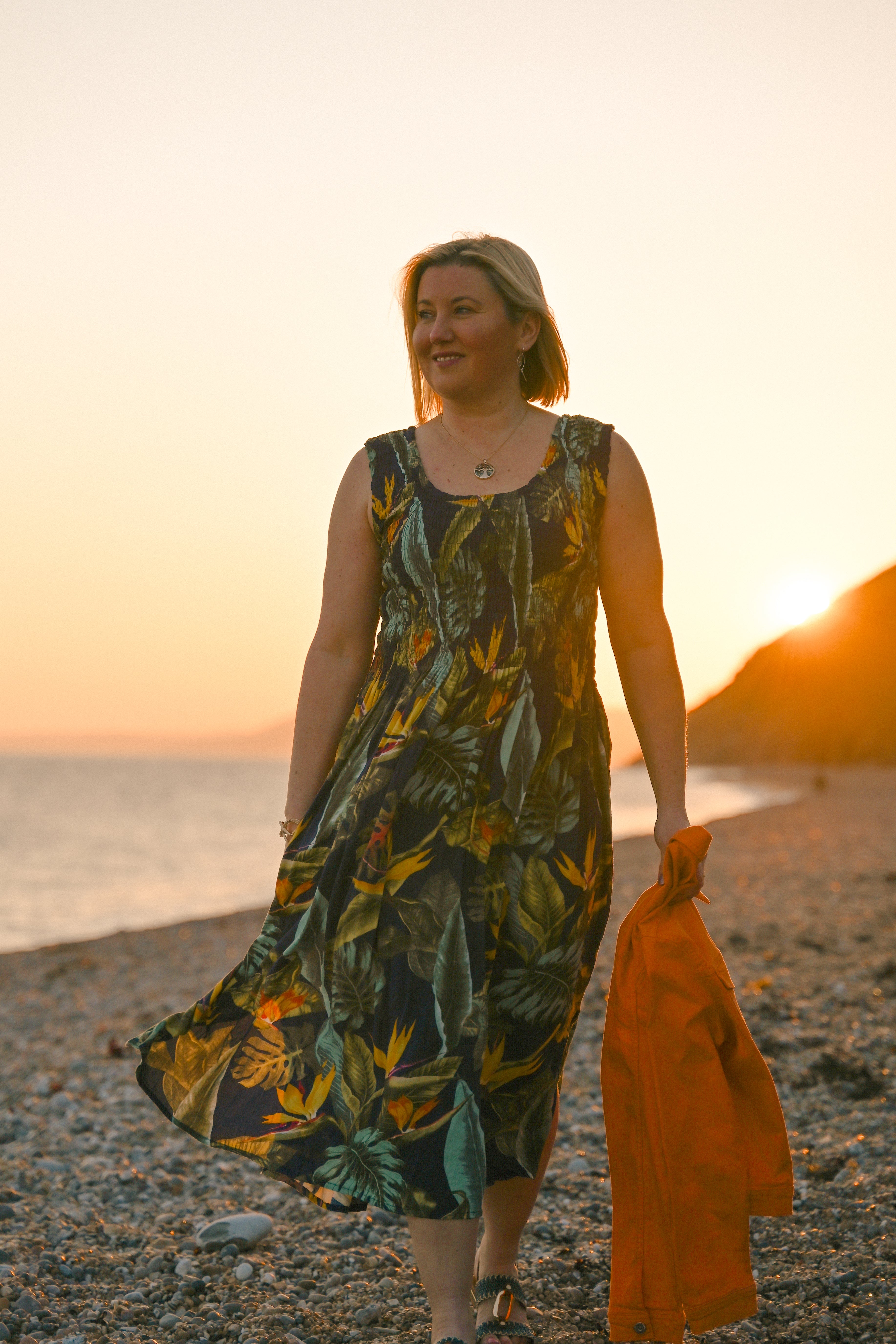 Tropical Botanic Leaf Print Bali Sleeveless Dress - The Coastal Boutique