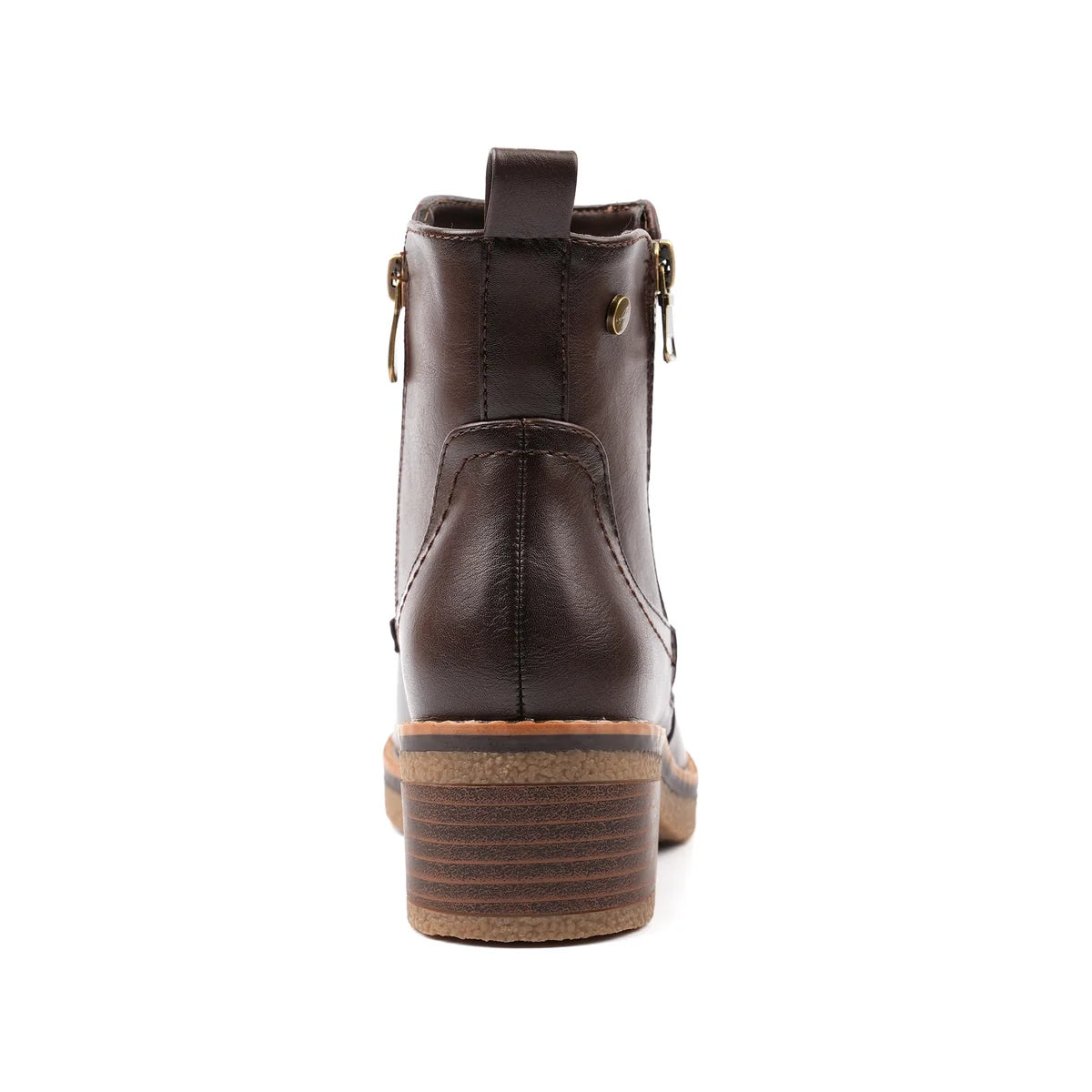 Lunar Heaven brown ankle boot block heel detail