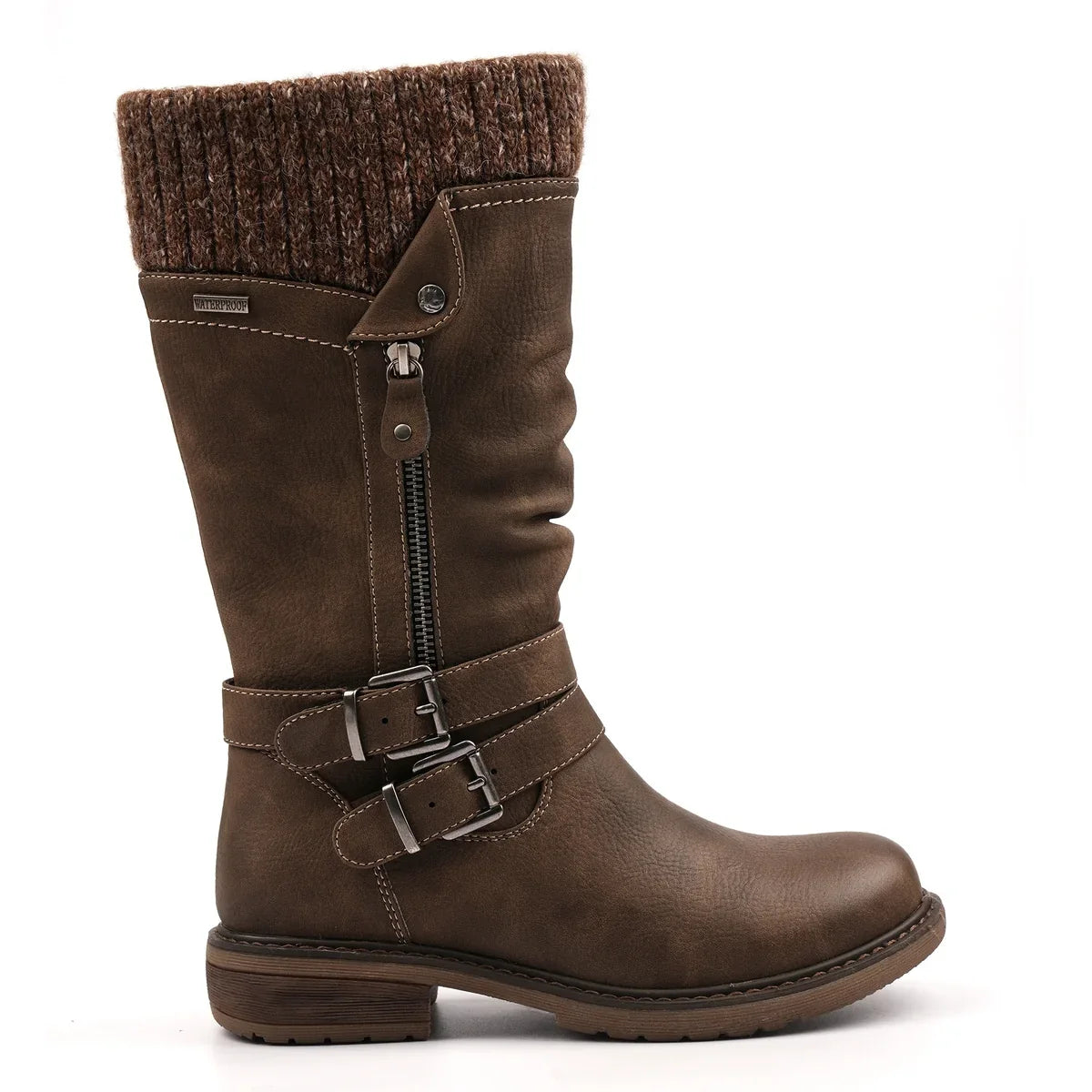 Lunar Peyton taupe waterproof mid-calf boot with buckle detail