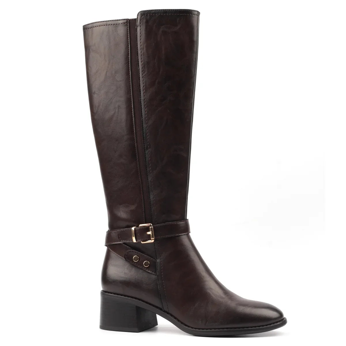 Lunar Sindy brown knee-high boot with buckle detail