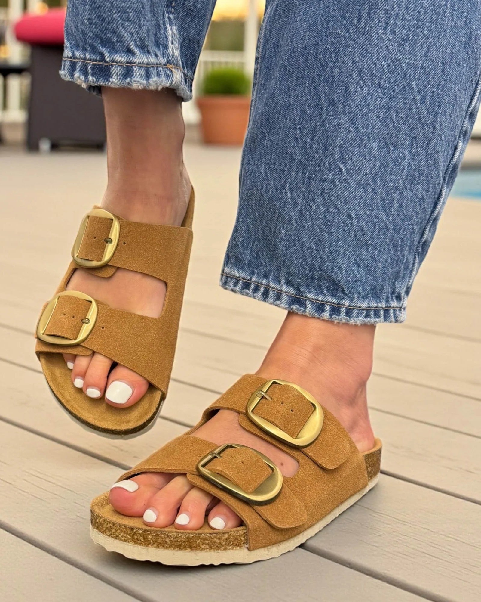 Ella Shoes Flat Buckled Slider Sandals - The Coastal Boutique