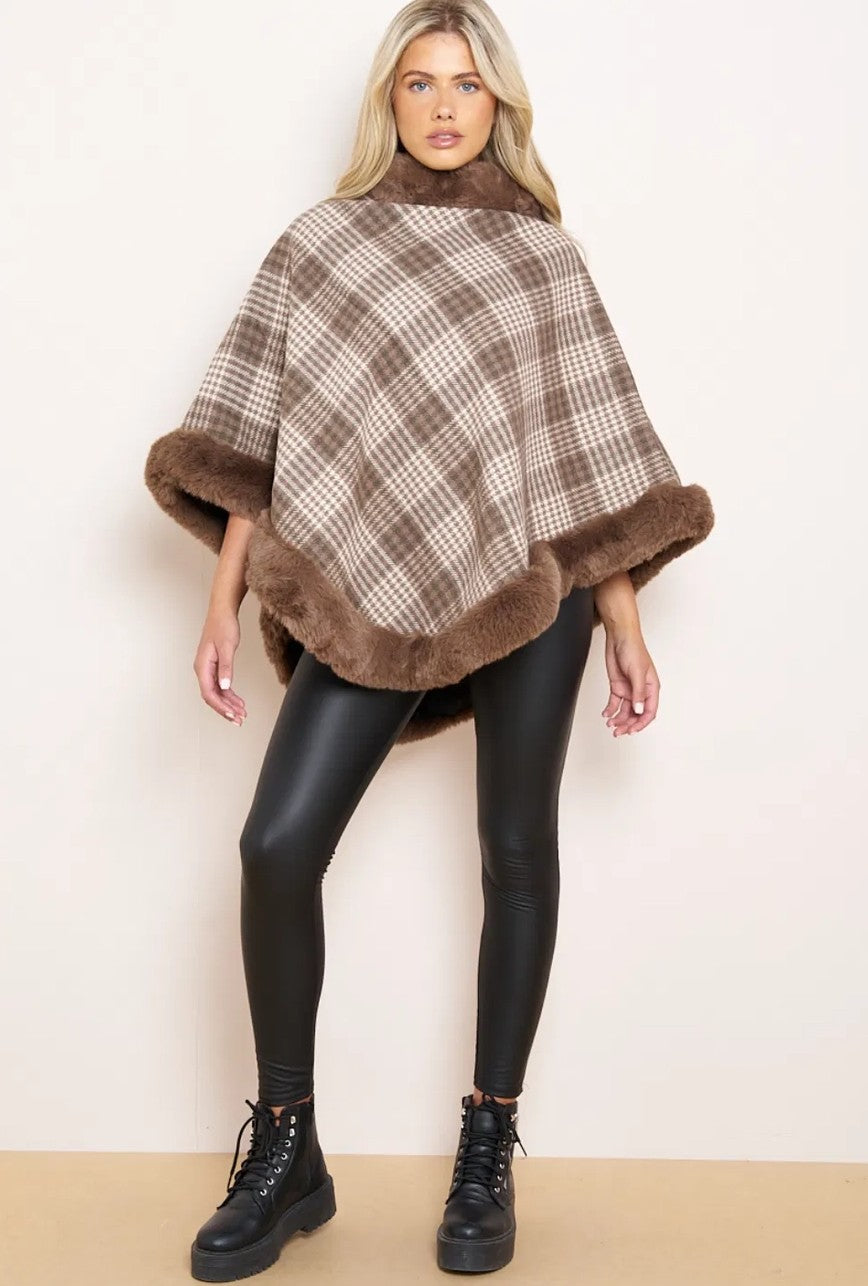Faux Fur Checkered Poncho image 0