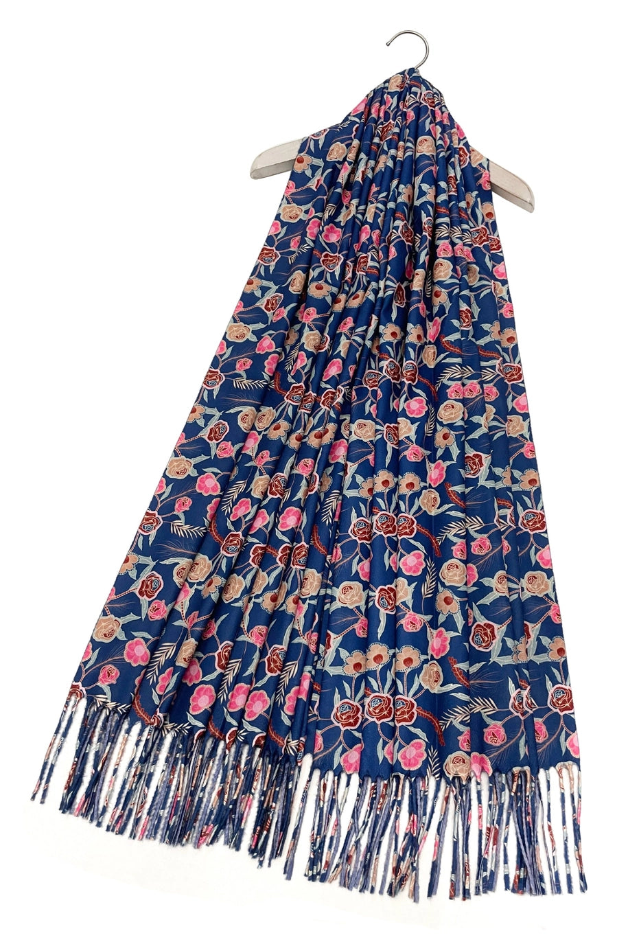 Rose Floral Wool Tassel Scarf image 0