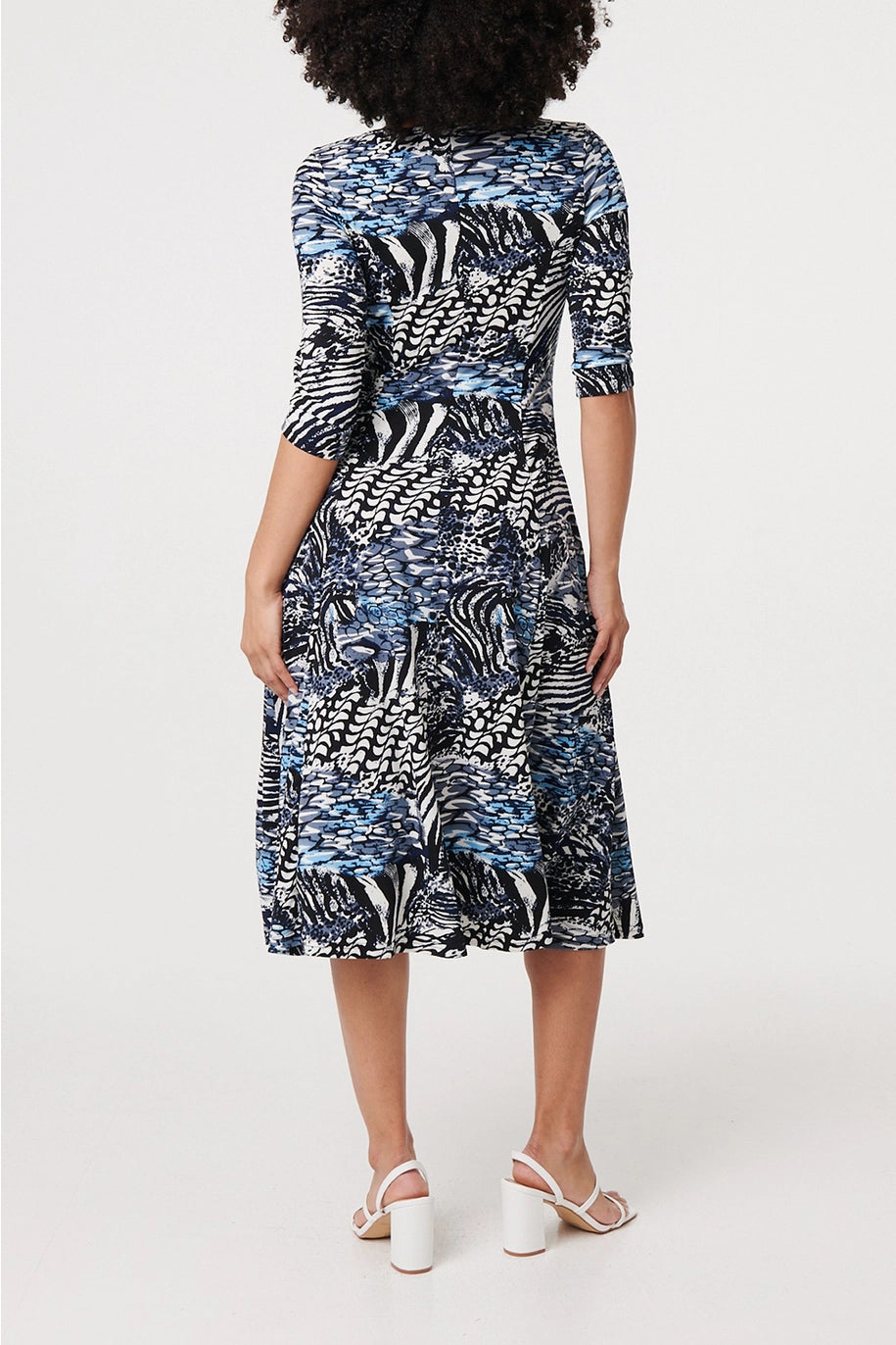 Abstract 3/4 Sleeve A-Line Midi Dress image 2