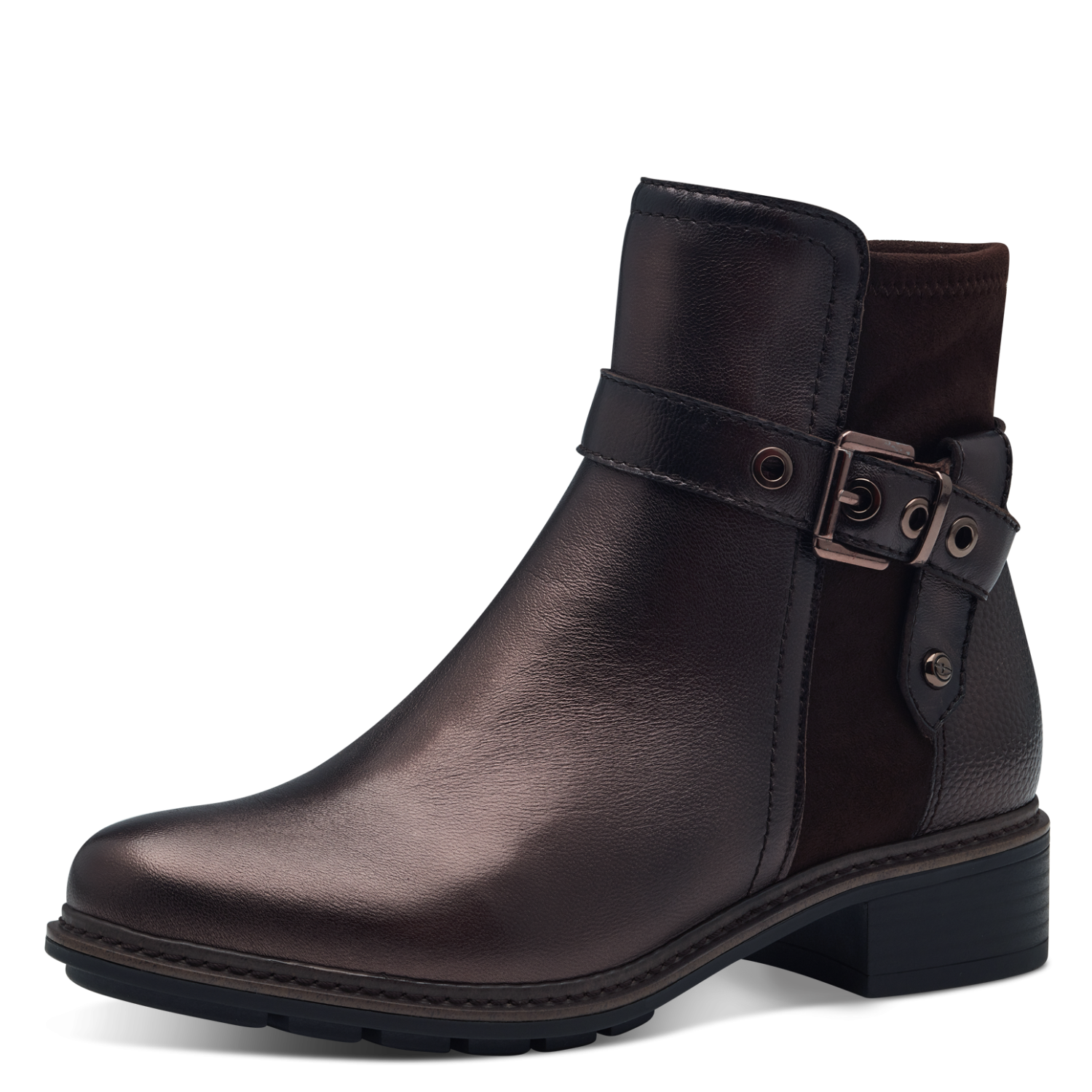 Tamaris Metallic Chocolate Brown Leather Ankle Boots image 2