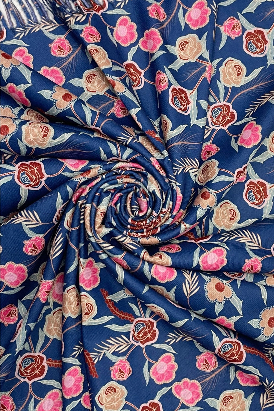 Rose Floral Wool Tassel Scarf image 2