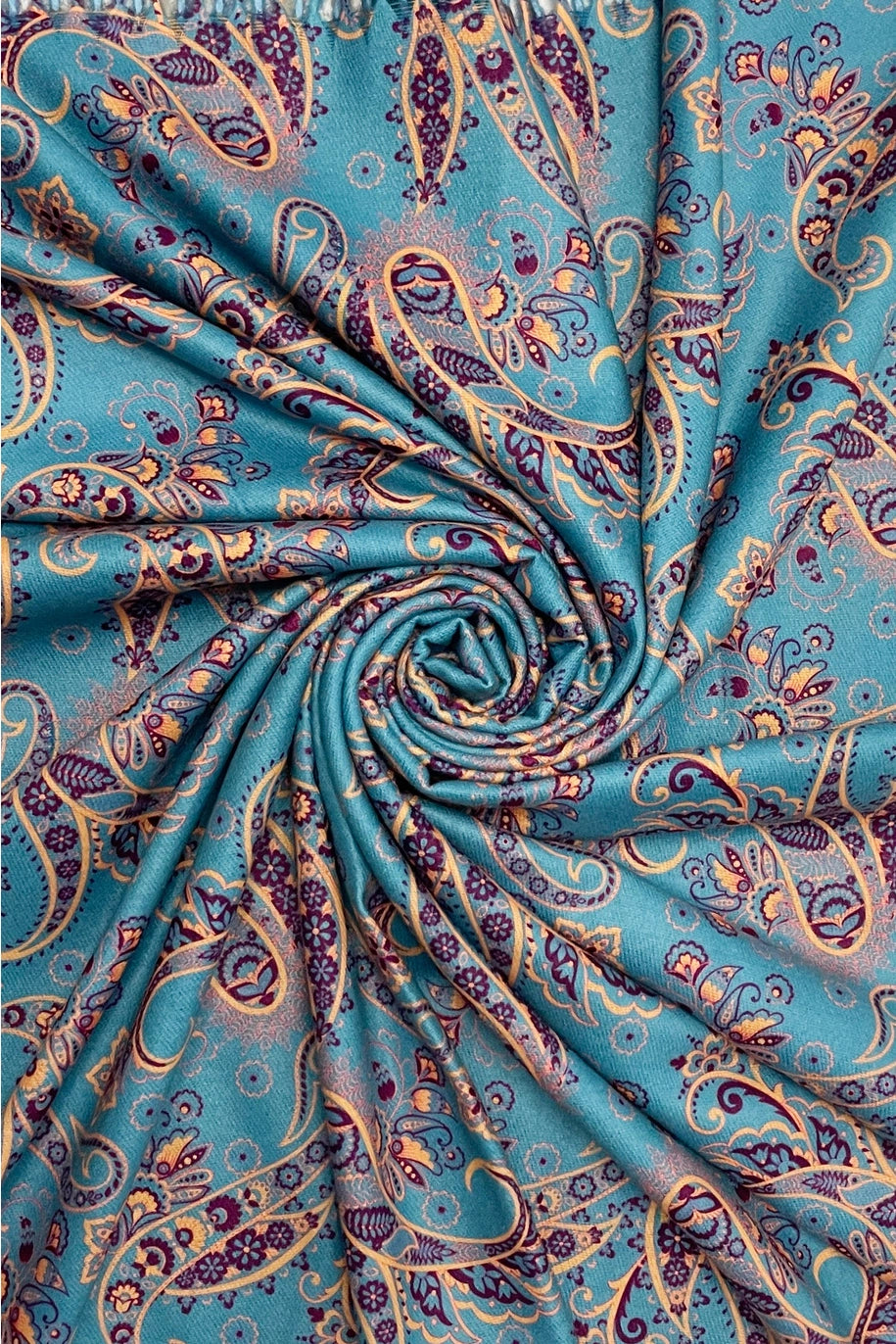 Vibrant Paisley Floral Wool Tassel Scarf image 1