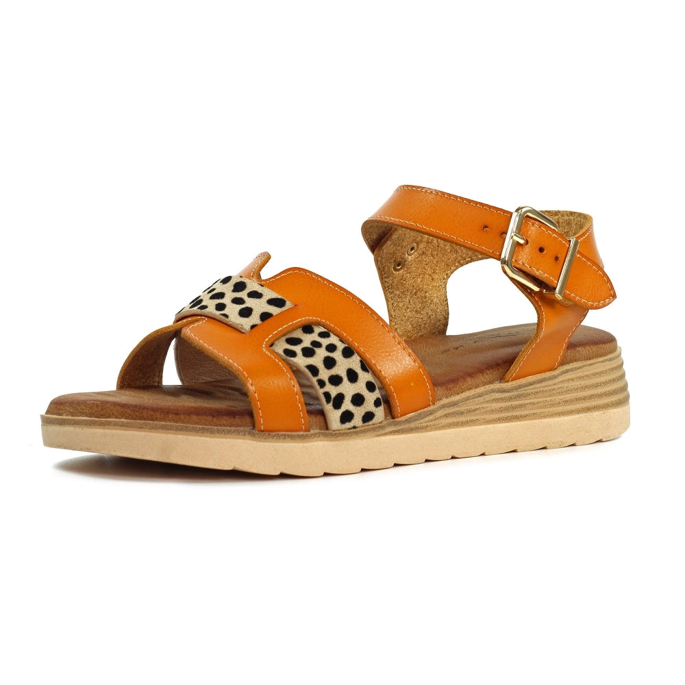 Lunar Buckled Carla Tan Sandal with Leapord Print image 5