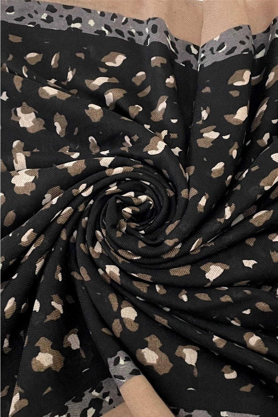 Speckle Leopard Print Scarf with Border and Frayed Edge image 1