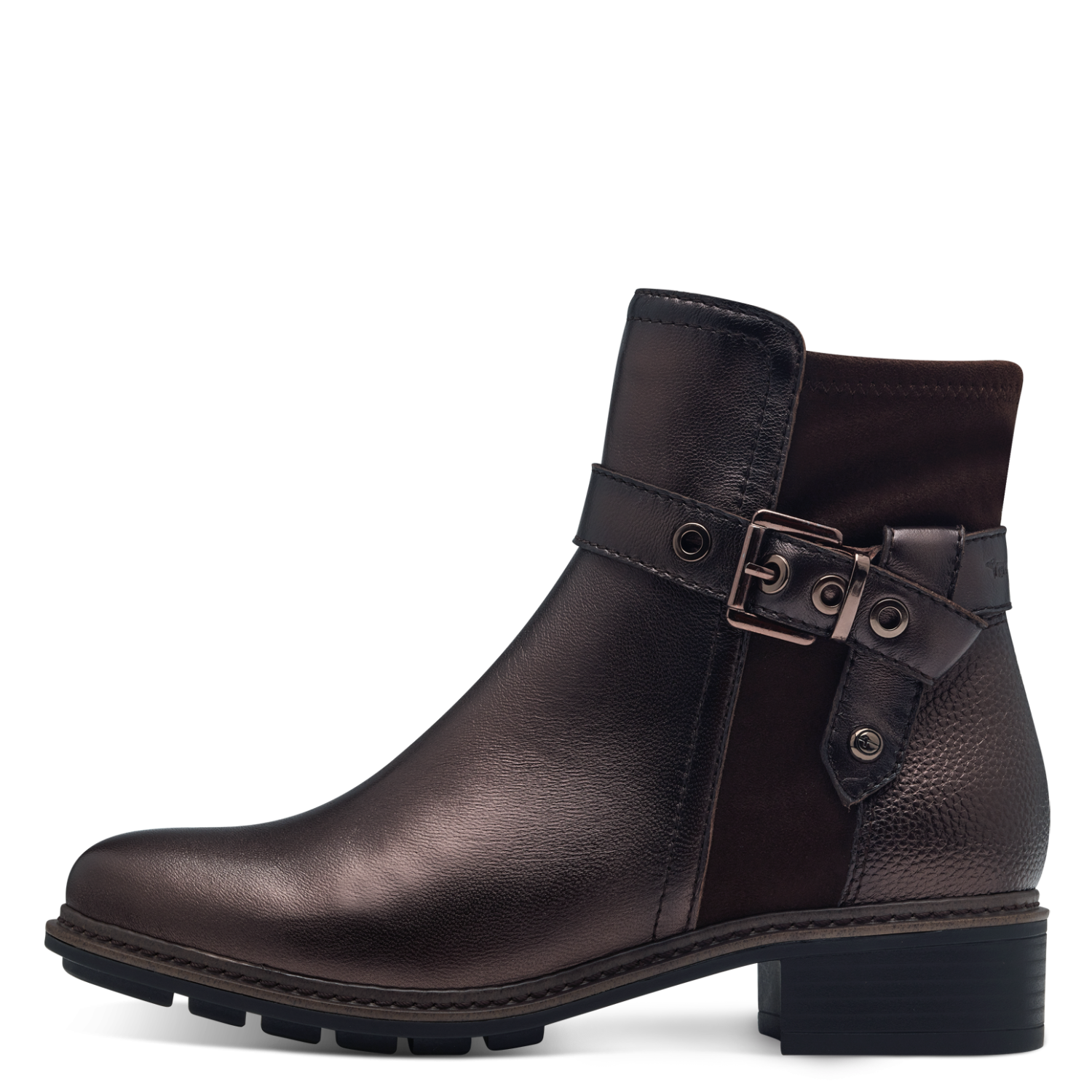 Tamaris Metallic Chocolate Brown Leather Ankle Boots image 5