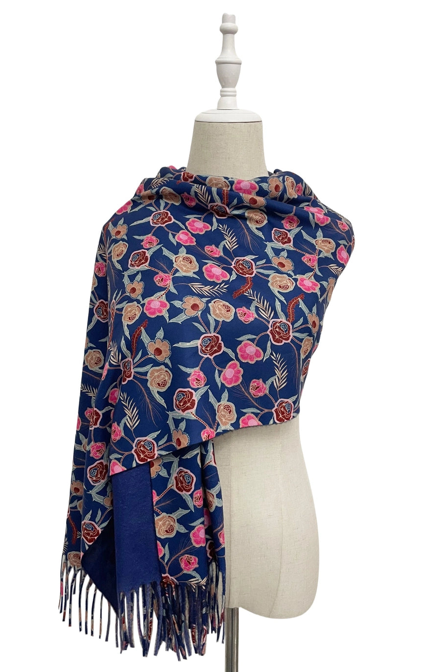 Rose Floral Wool Tassel Scarf image 3