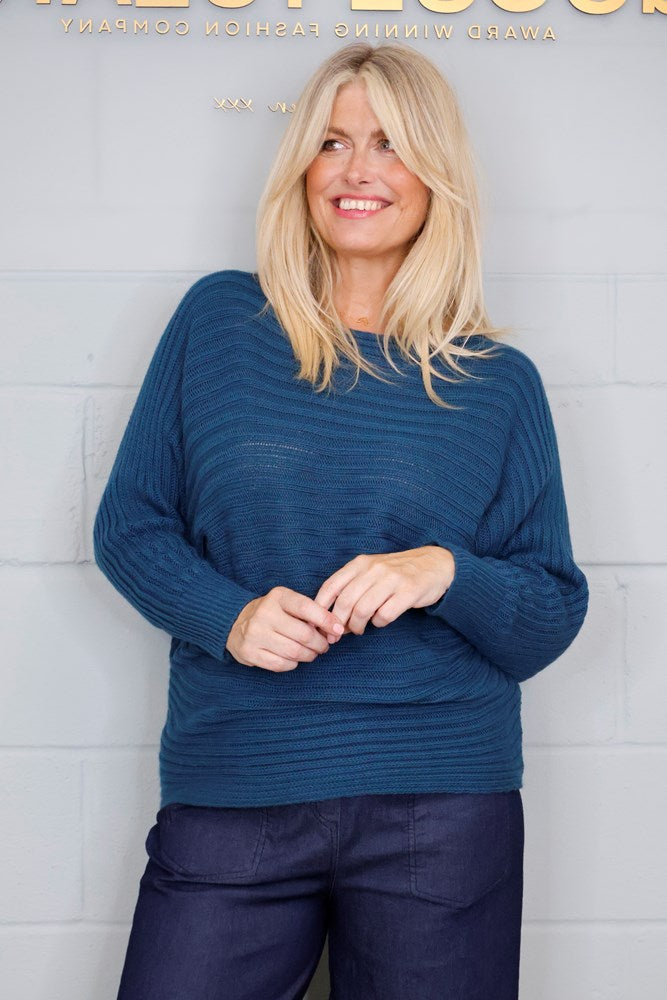 Goose Island Ribbed Slouchy-Knit Jumper in Teal