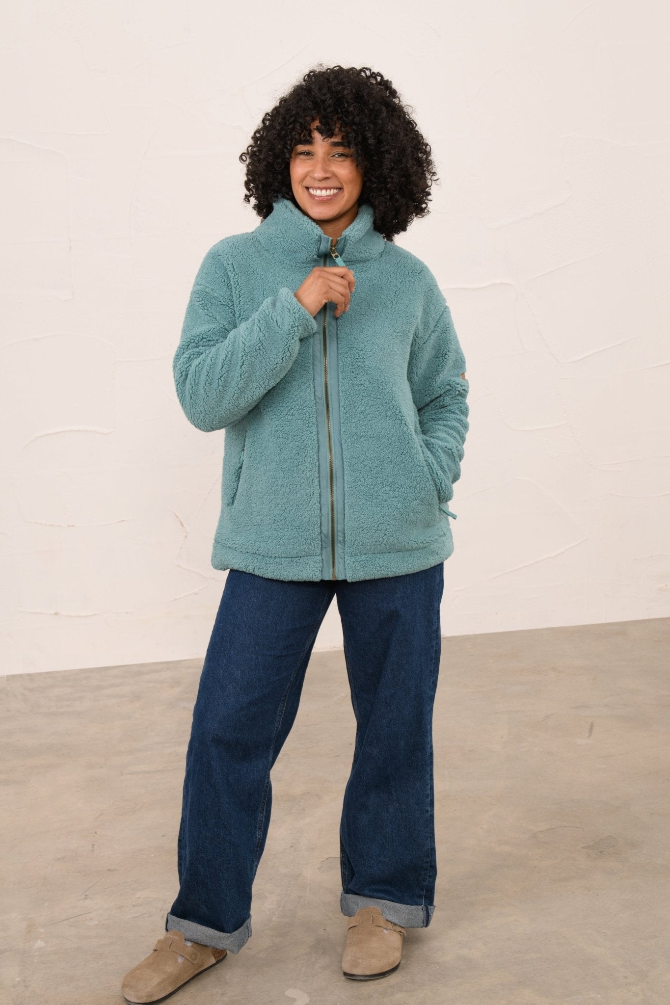 Lighthouse Cobh bonded zipped fleece in Duck Egg