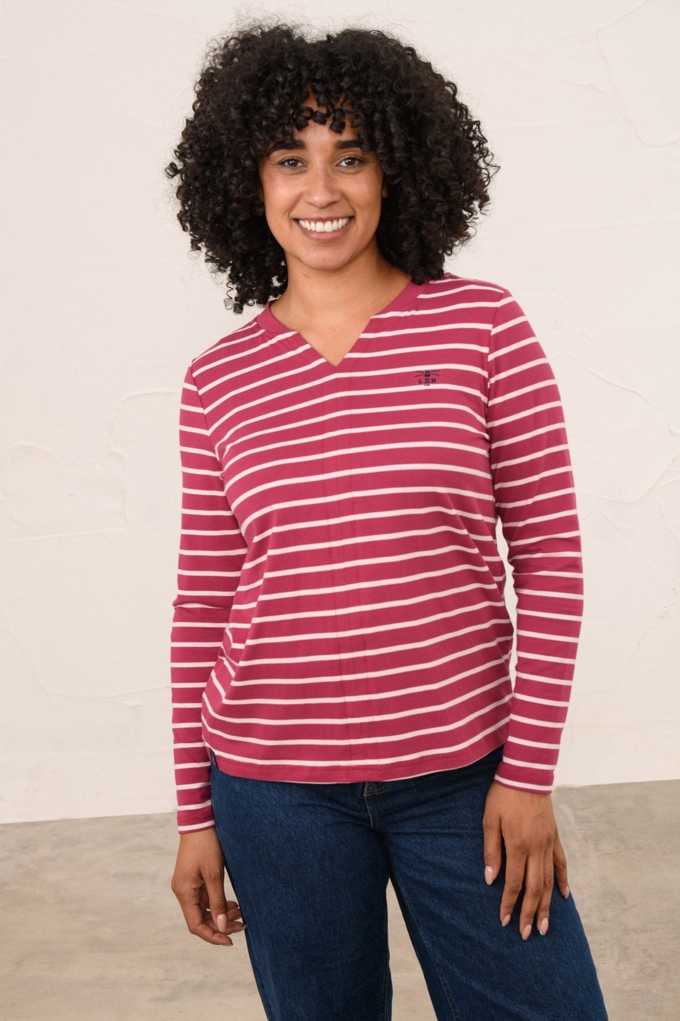 Lighthouse Sorcha women’s cotton stretch jersey top in Berry Pink Stripe