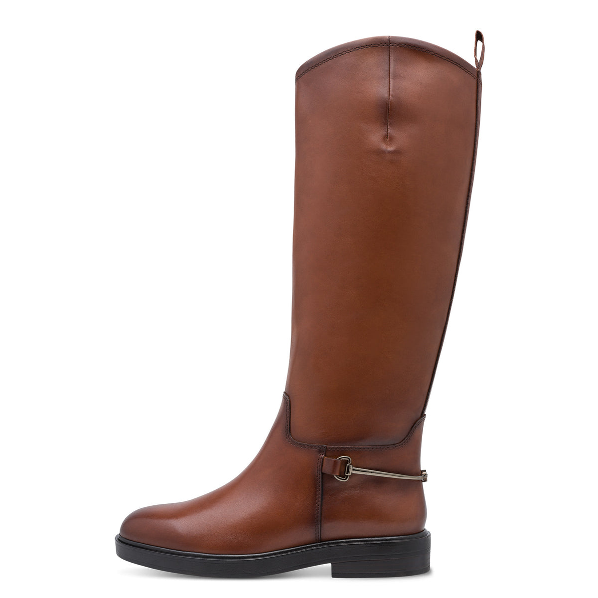 Tamaris cognac leather knee-high boot with gold-tone trim