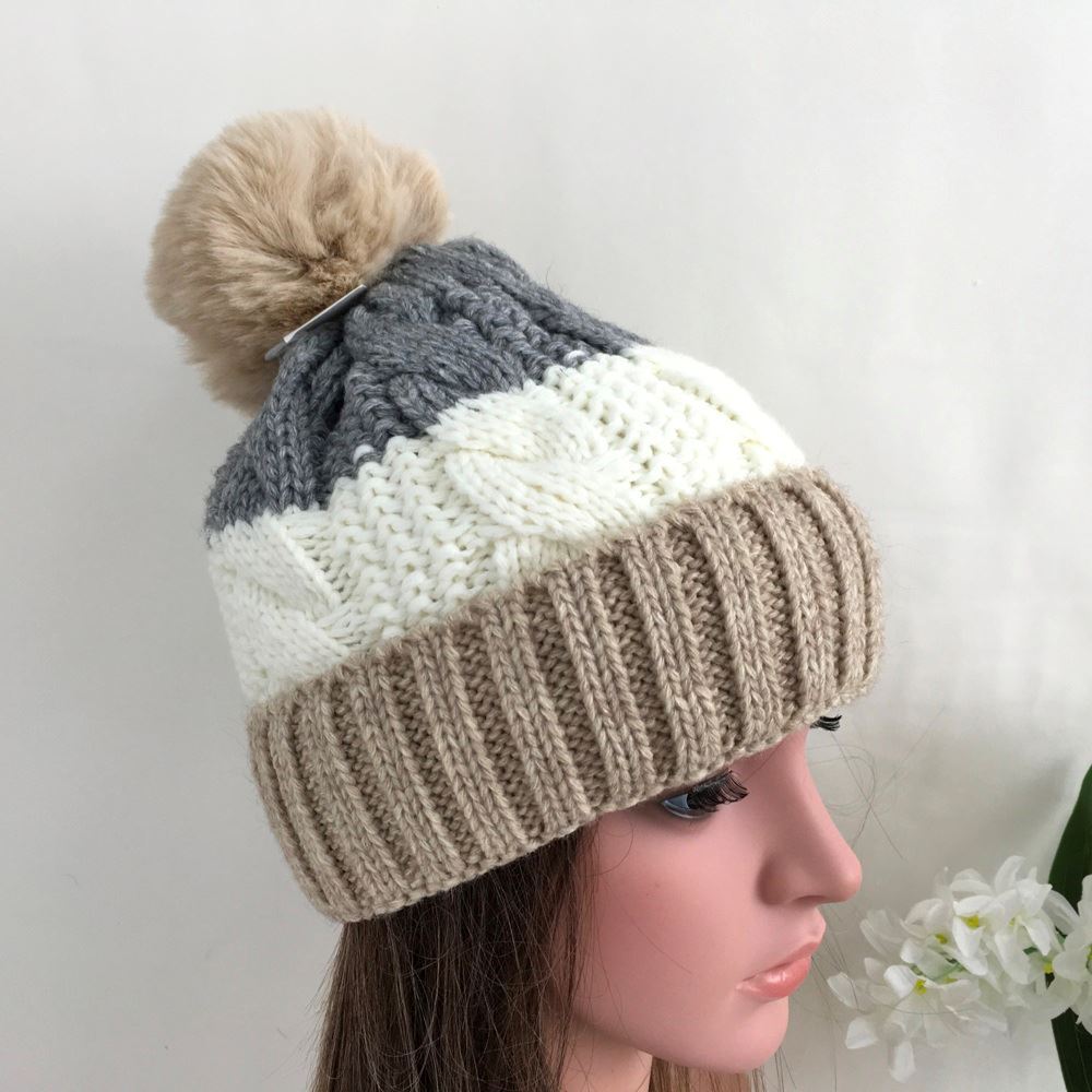 Cable Knit Fleece Lined Bobble Hat image 1