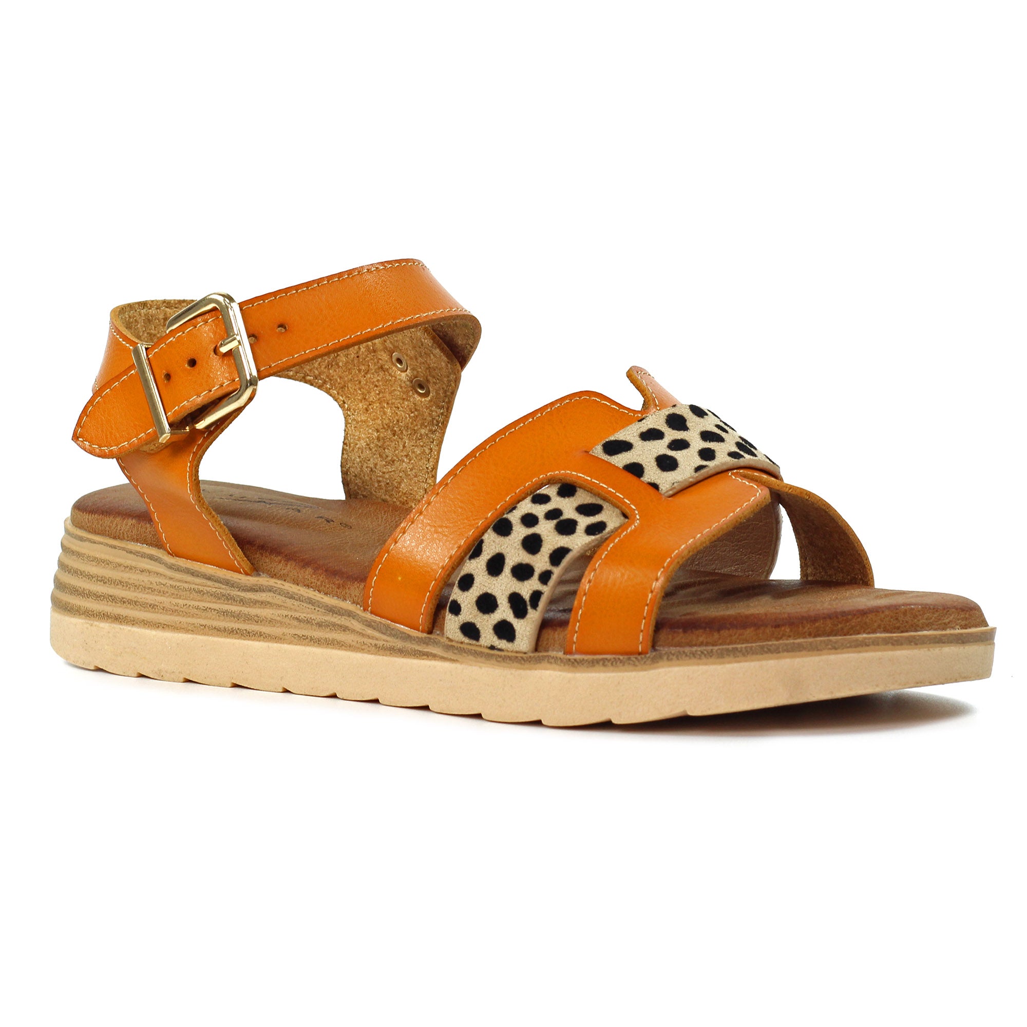 Lunar Buckled Carla Tan Sandal with Leapord Print image 2